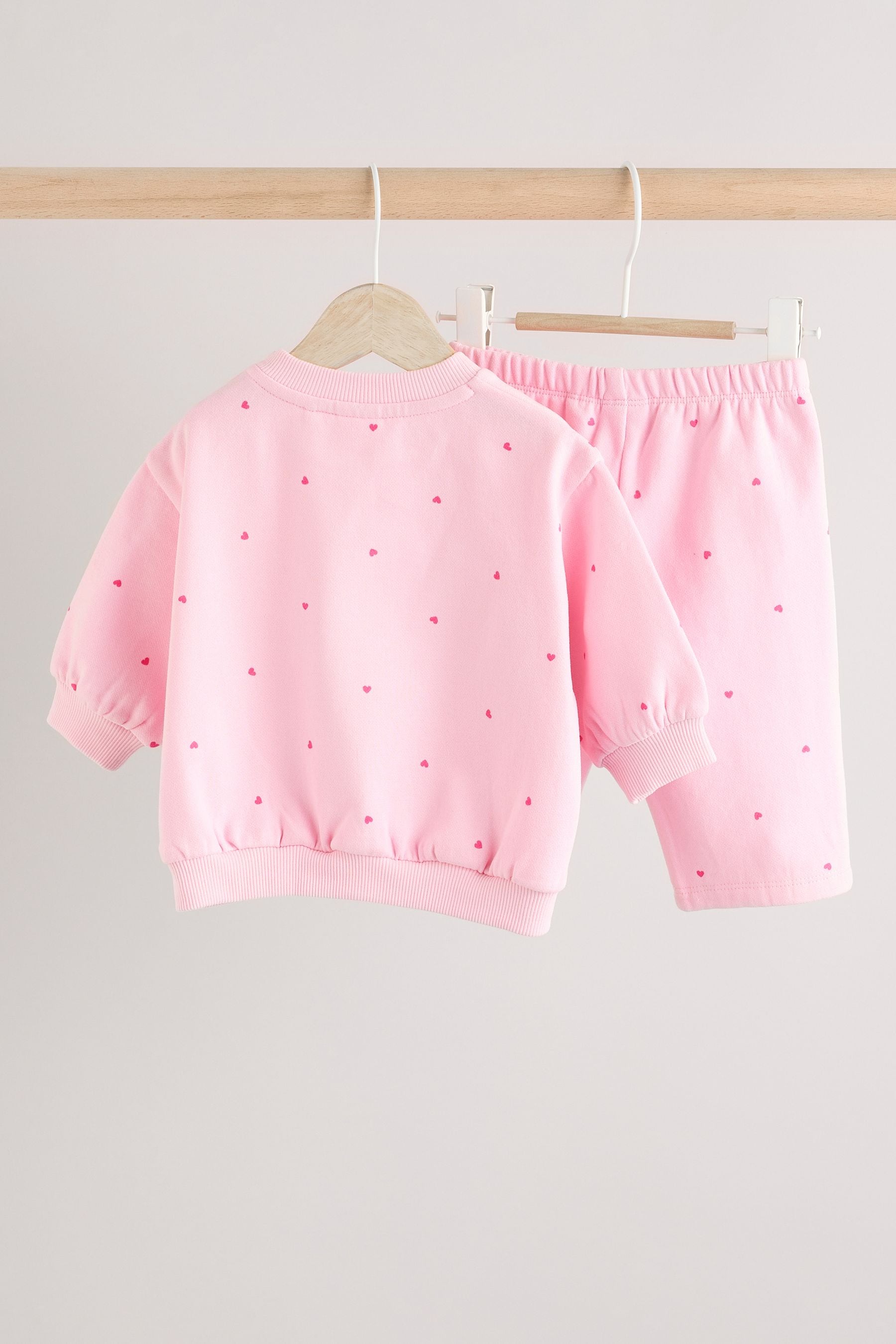 Pink/ Red Heart Print Cosy Baby Sweatshirt And Leggings 2 Piece Set