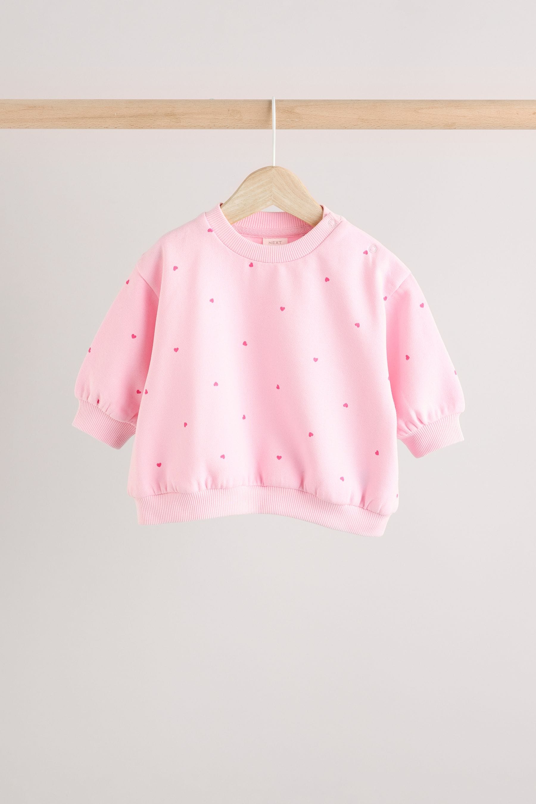 Pink/ Red Heart Print Cosy Baby Sweatshirt And Leggings 2 Piece Set