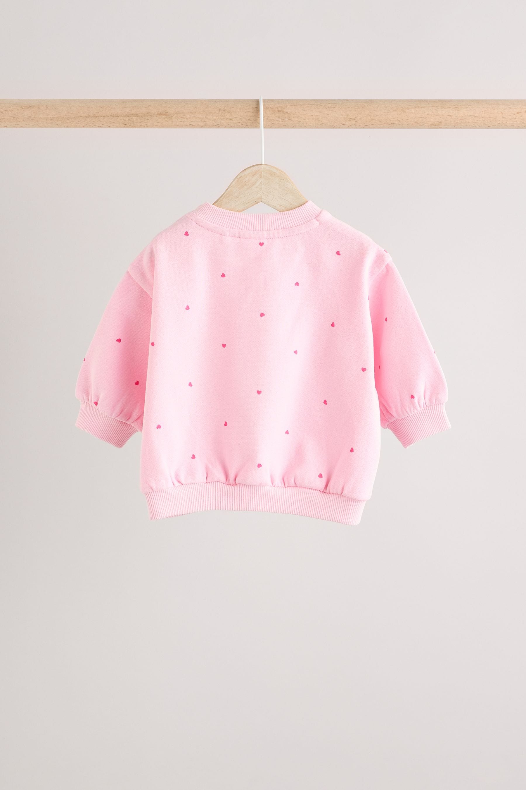 Pink/ Red Heart Print Cosy Baby Sweatshirt And Leggings 2 Piece Set