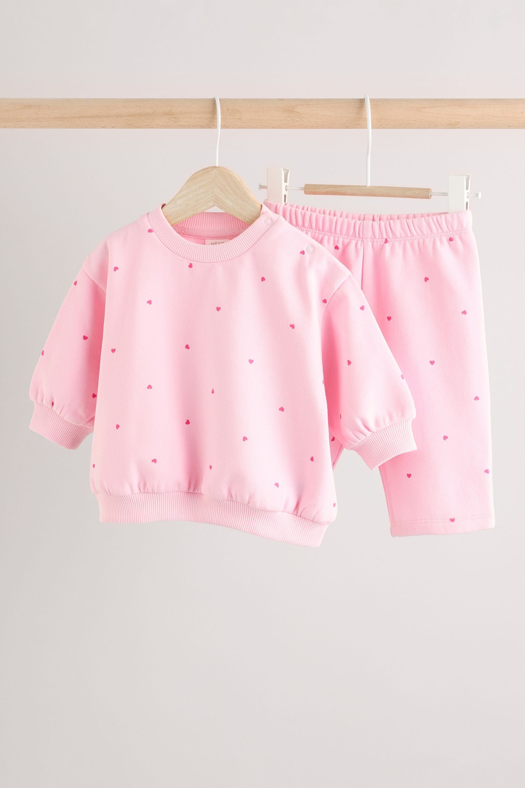 Pink/ Red Heart Print Cosy Baby Sweatshirt And Leggings 2 Piece Set