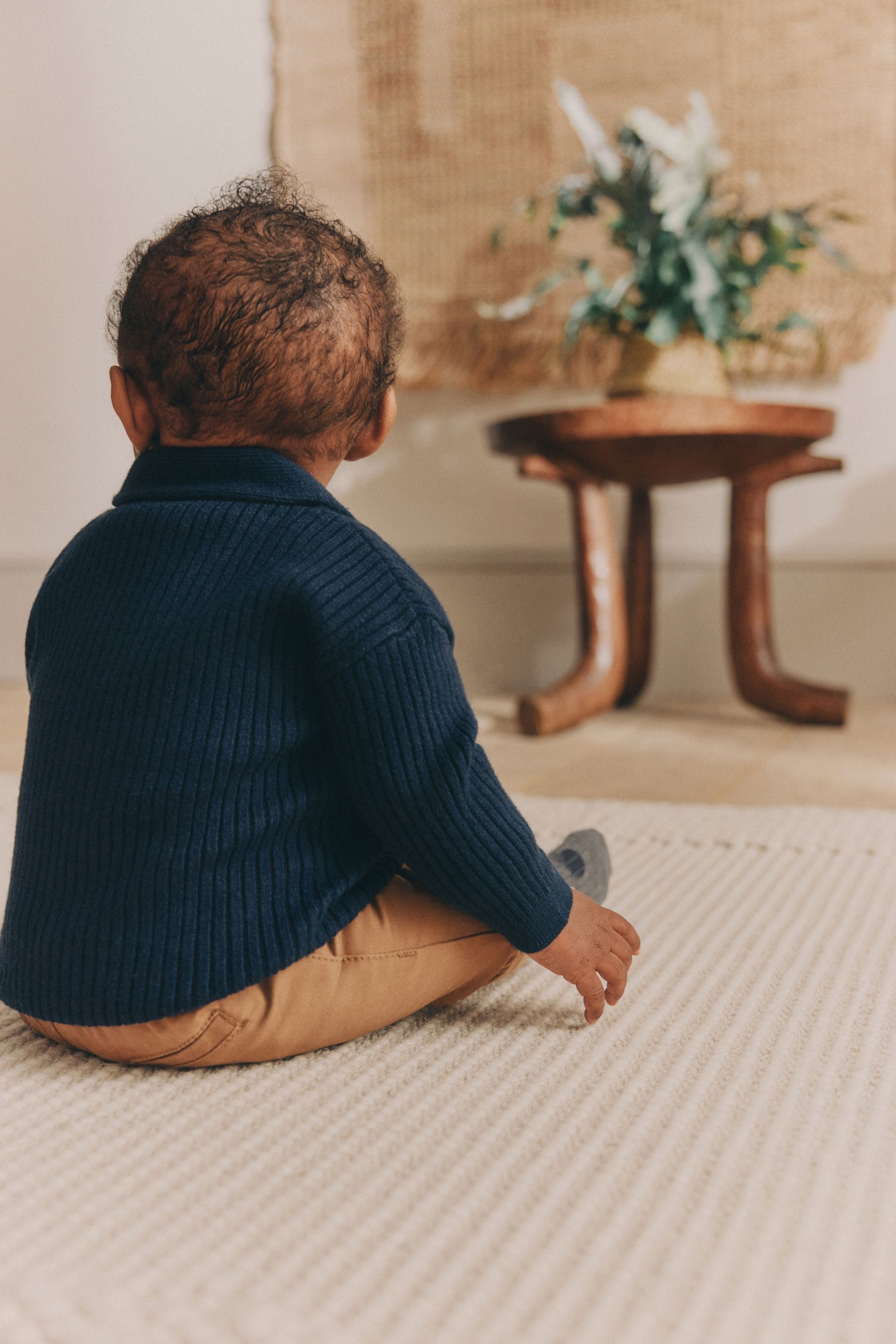 Navy Rib Shawl Baby 100% Cotton Knitted Cardigan (0mths-2yrs)