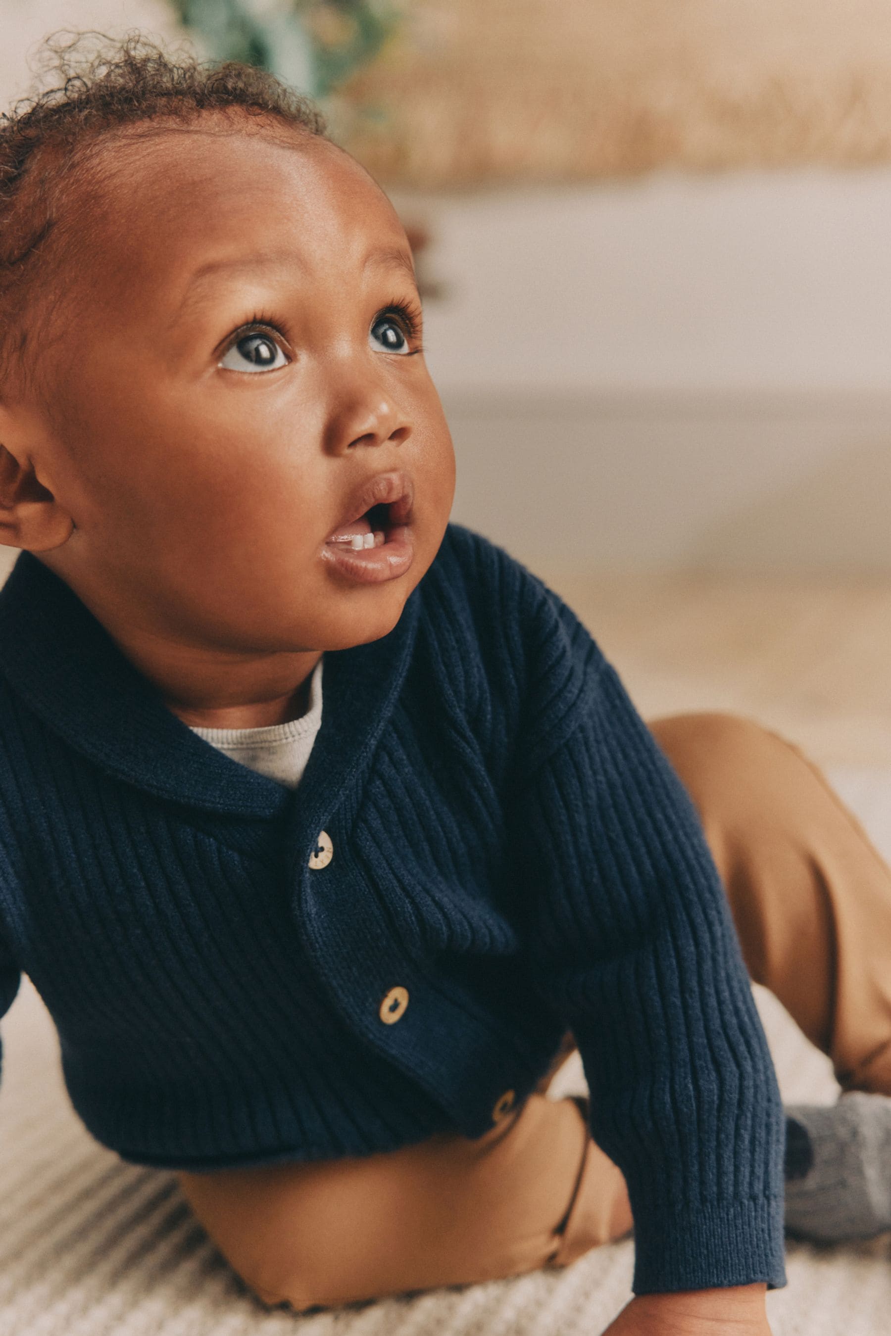 Navy Rib Shawl Baby 100% Cotton Knitted Cardigan (0mths-2yrs)