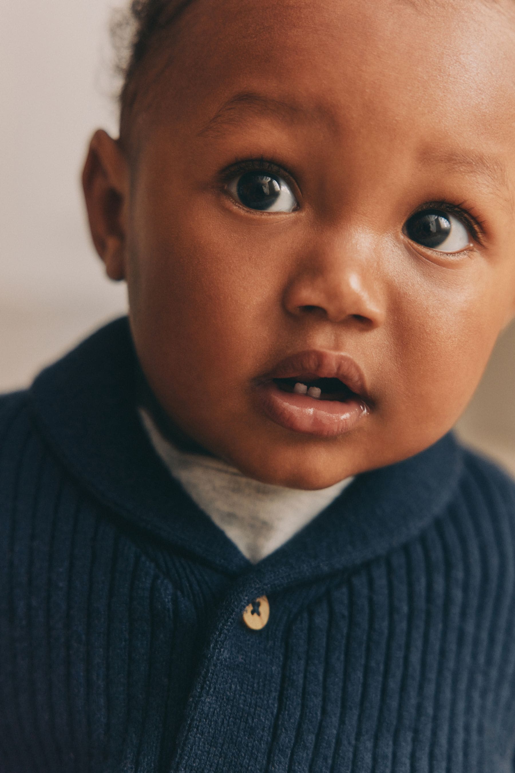 Navy Rib Shawl Baby 100% Cotton Knitted Cardigan (0mths-2yrs)