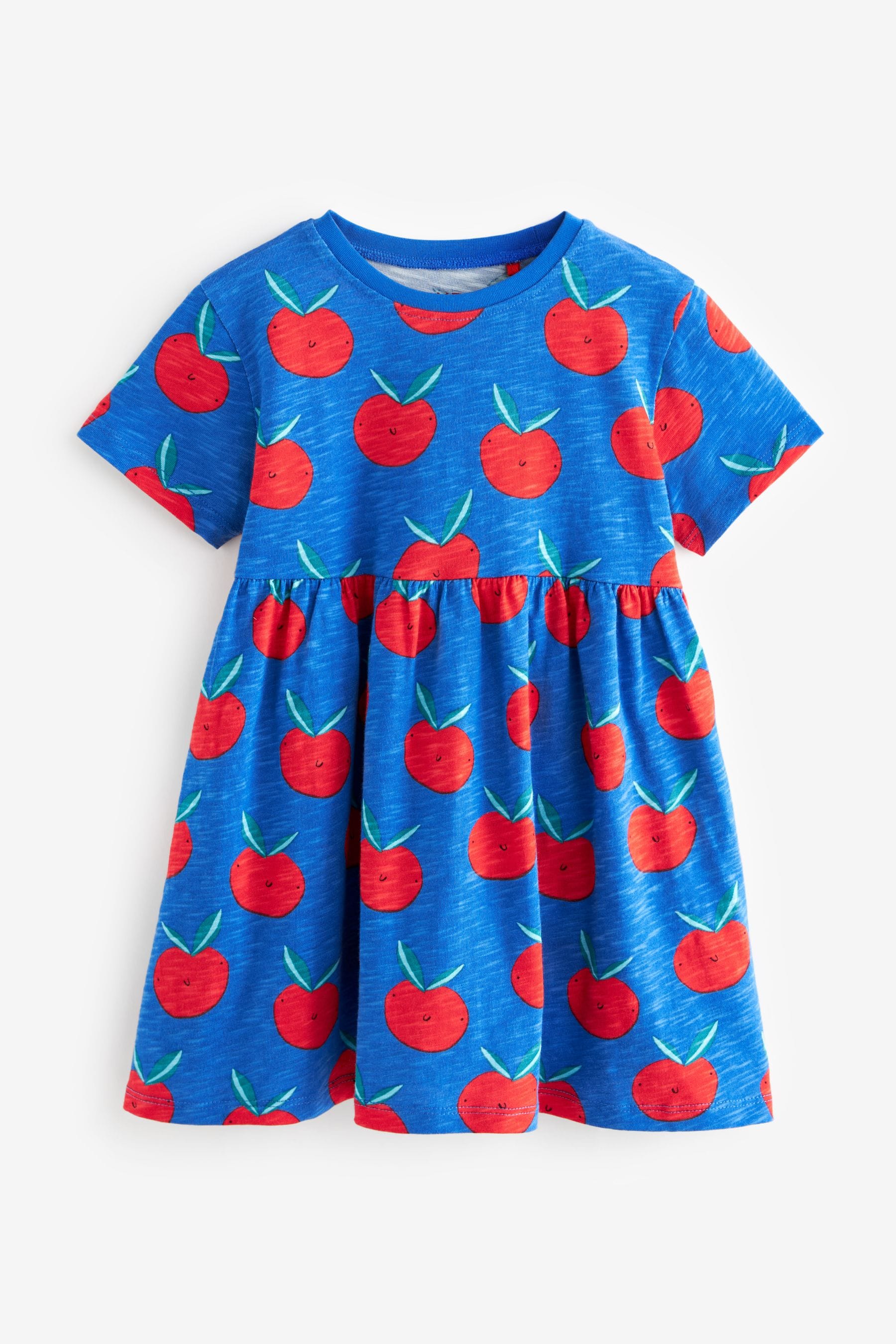 Blue/Red 100% Cotton Short Sleeve Jersey Dress (3mths-7yrs)