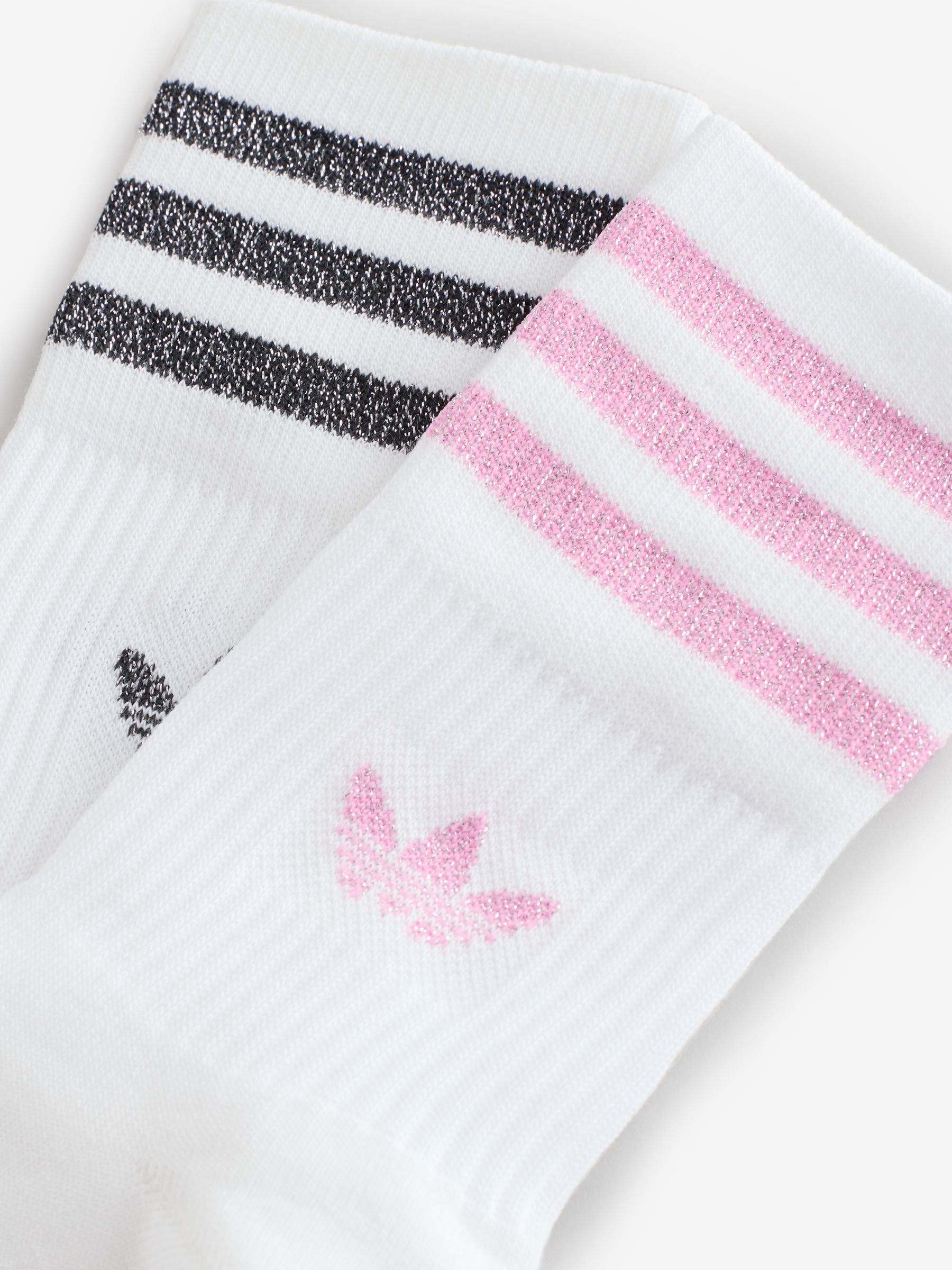 adidas Originals Pink/White Mid Cut Glitter Crew Socks 2 Pack