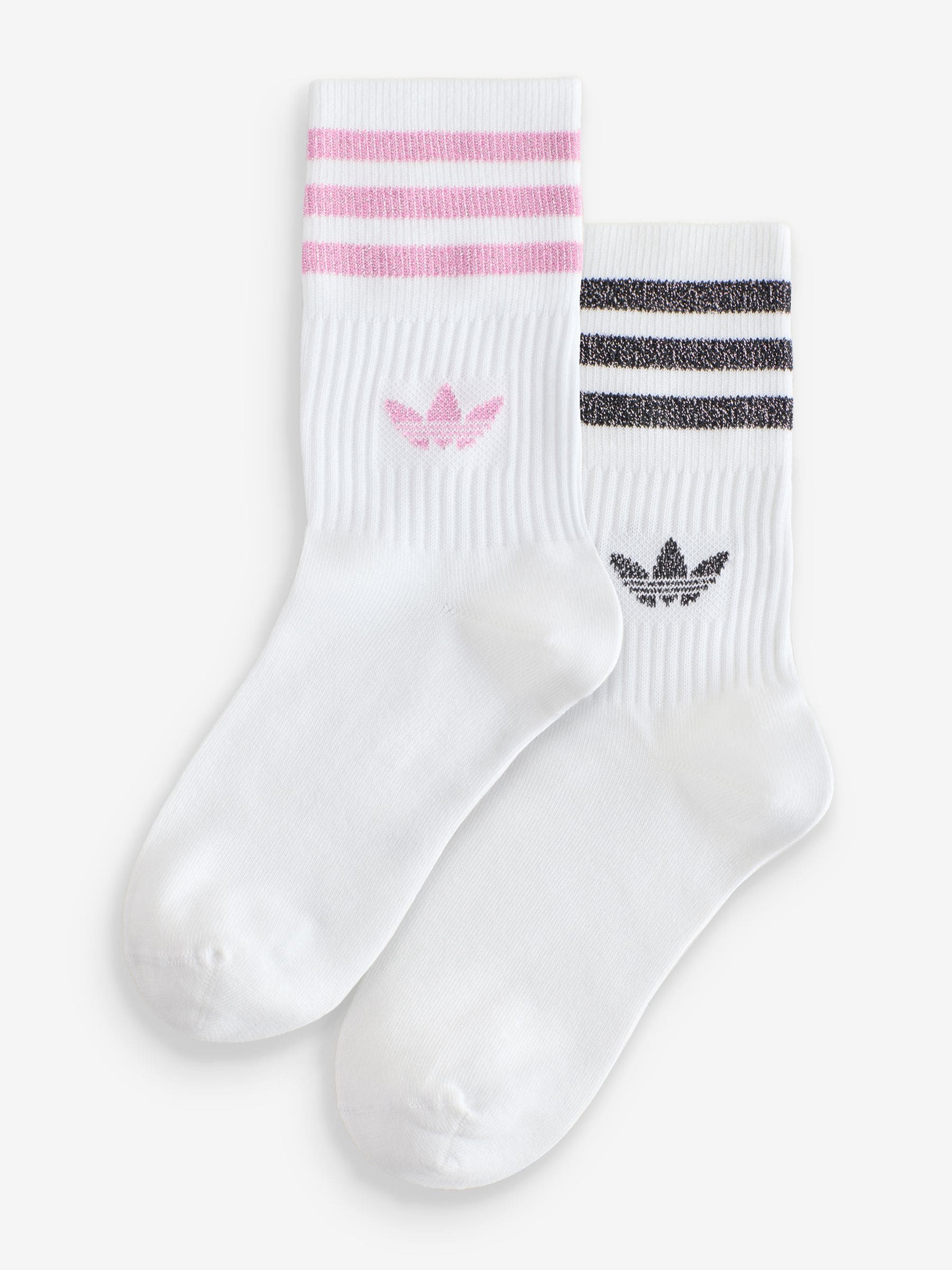 adidas Originals Pink/White Mid Cut Glitter Crew Socks 2 Pack