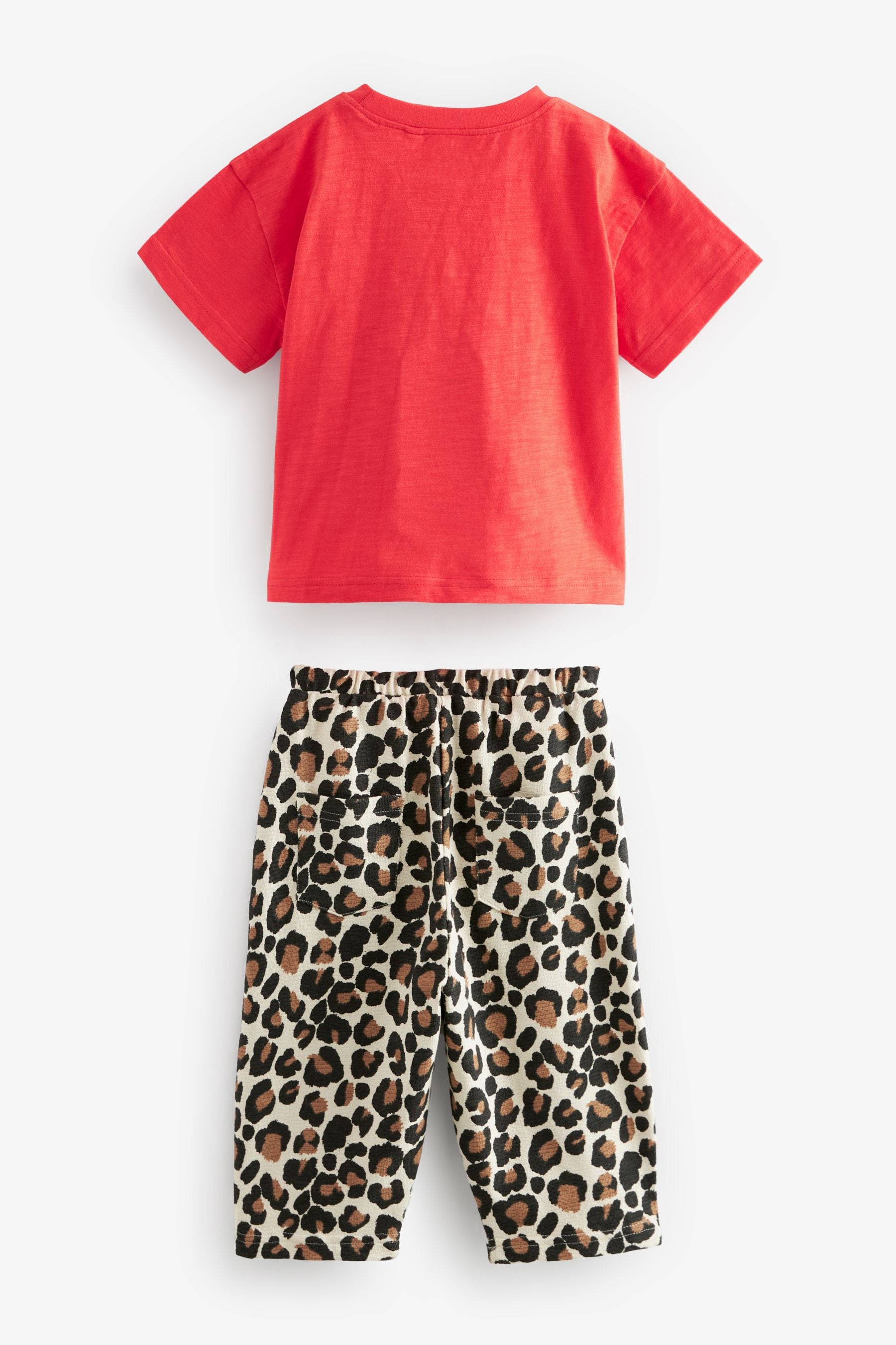 Red Leopard Print Short Sleeve T-Shirt And Wide Leg Trousers (3mths-7yrs)