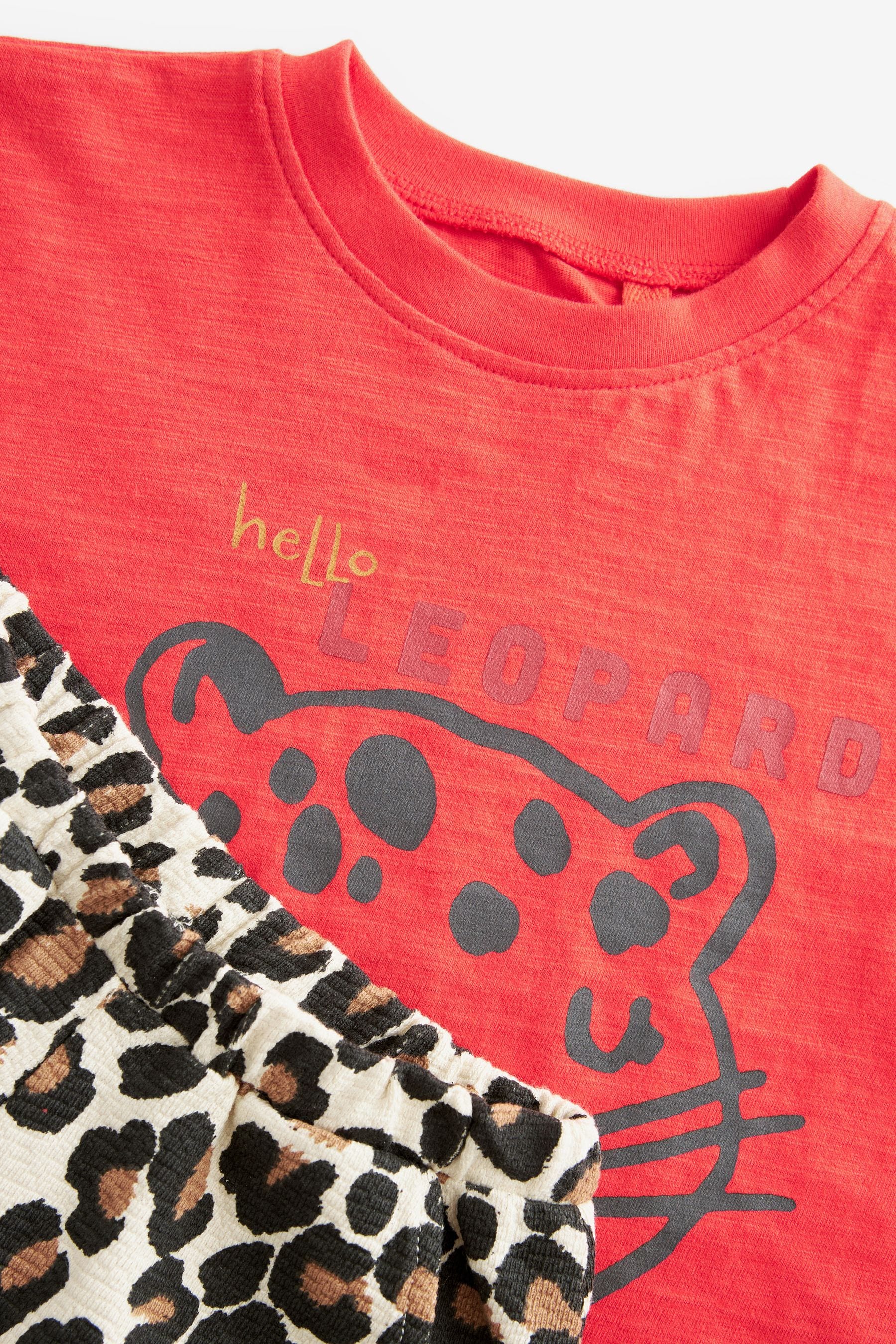 Red Leopard Print Short Sleeve T-Shirt And Wide Leg Trousers (3mths-7yrs)