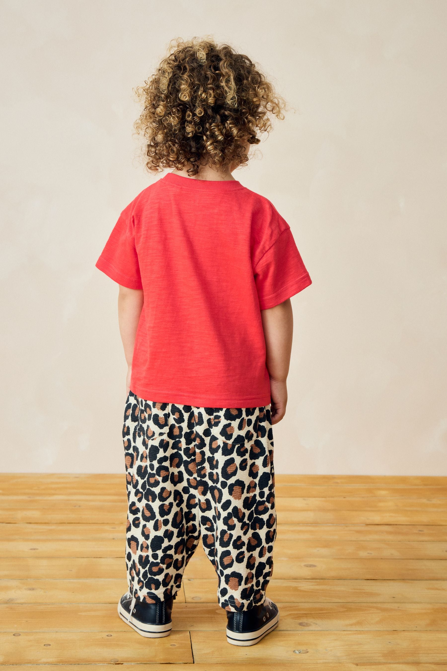 Red Leopard Print 100% Cotton Short Sleeve T-Shirt And Wide Leg Trousers (3mths-7yrs)