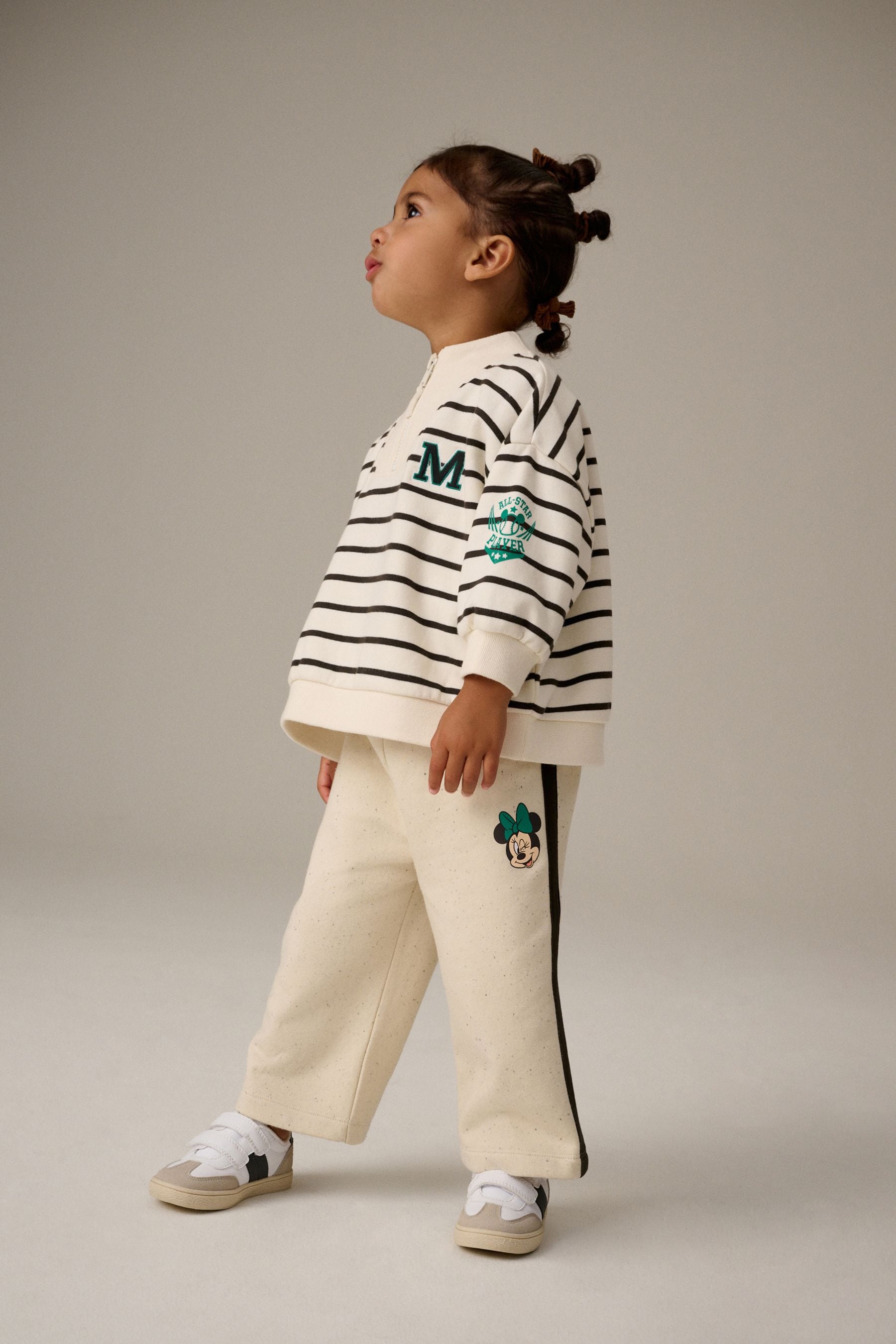 Cream Mickey Mouse Half Zip Sweatshirt & Wide Leg Joggers Set (3mths-7yrs)