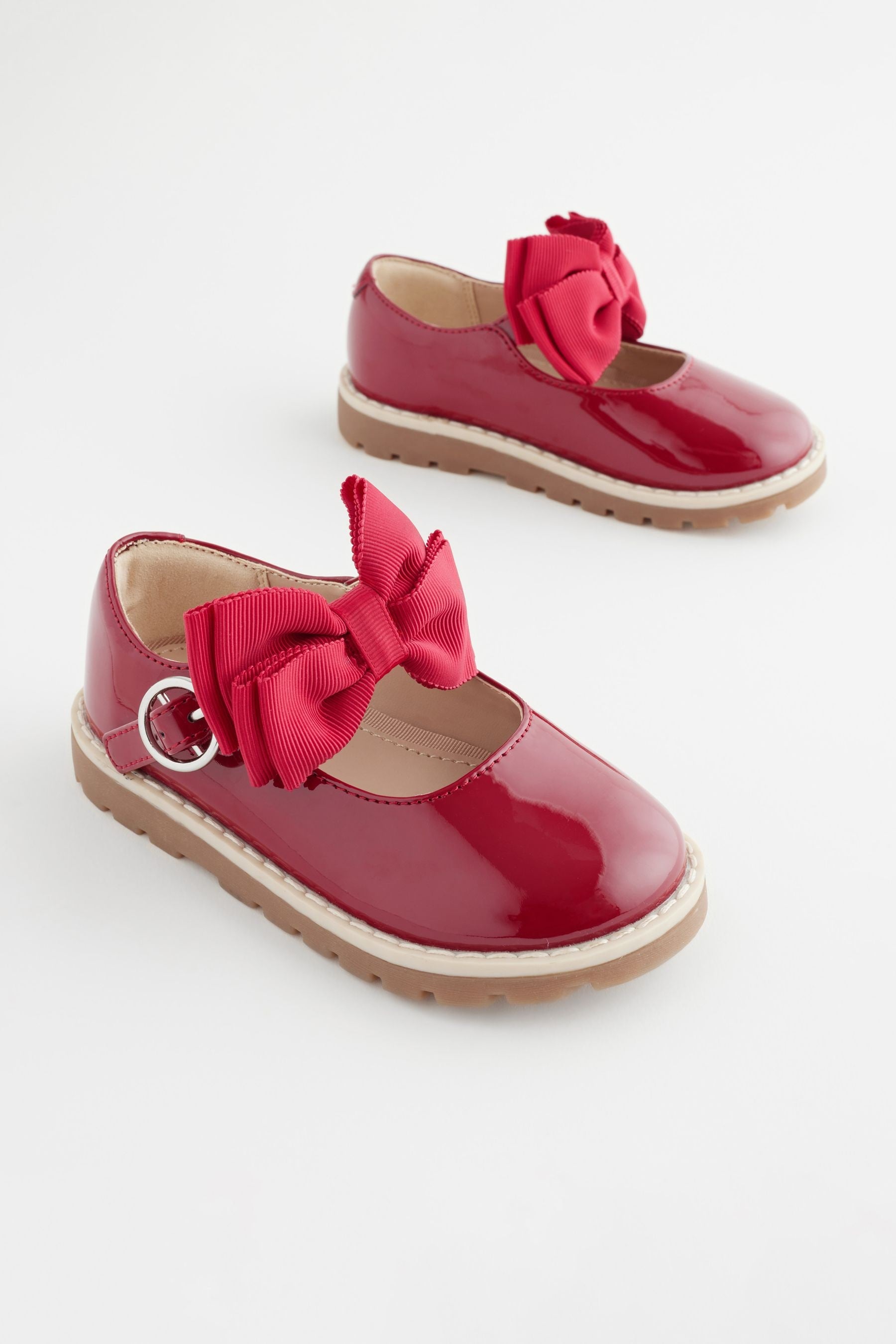 Red Standard Fit (F) Chunky Bow Mary Jane School Shoes