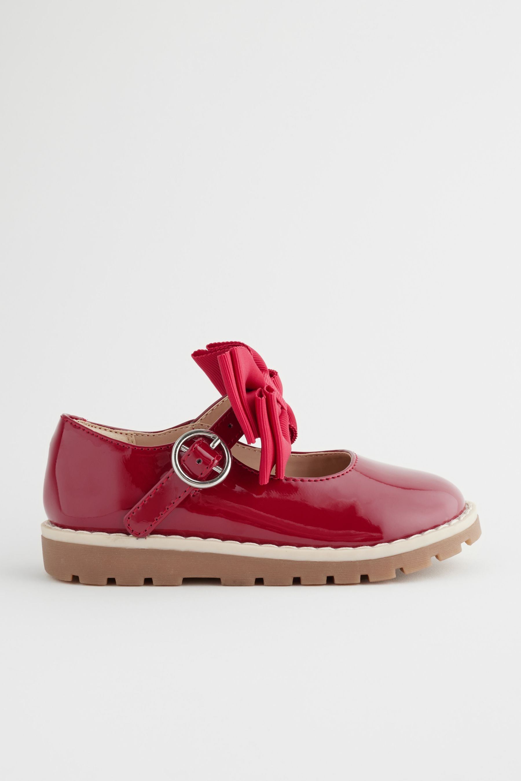 Red Standard Fit (F) Chunky Bow Mary Jane School Shoes