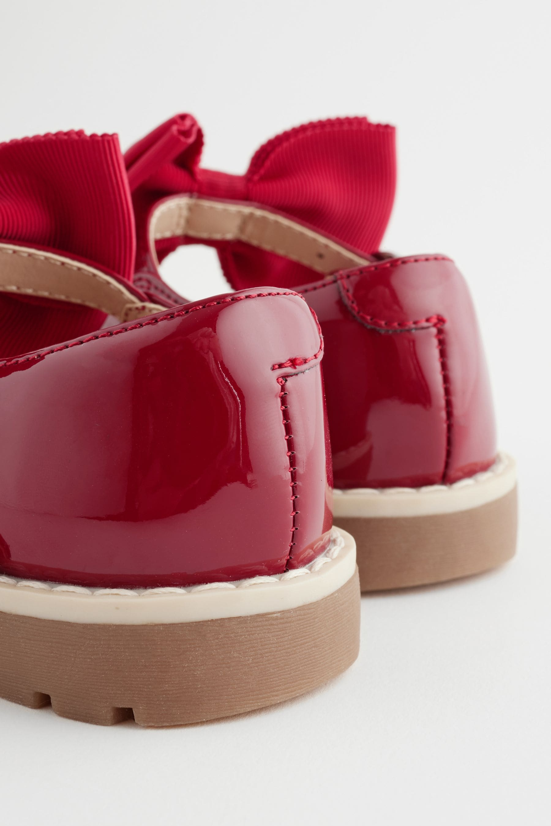 Red Standard Fit (F) Chunky Bow Mary Jane School Shoes