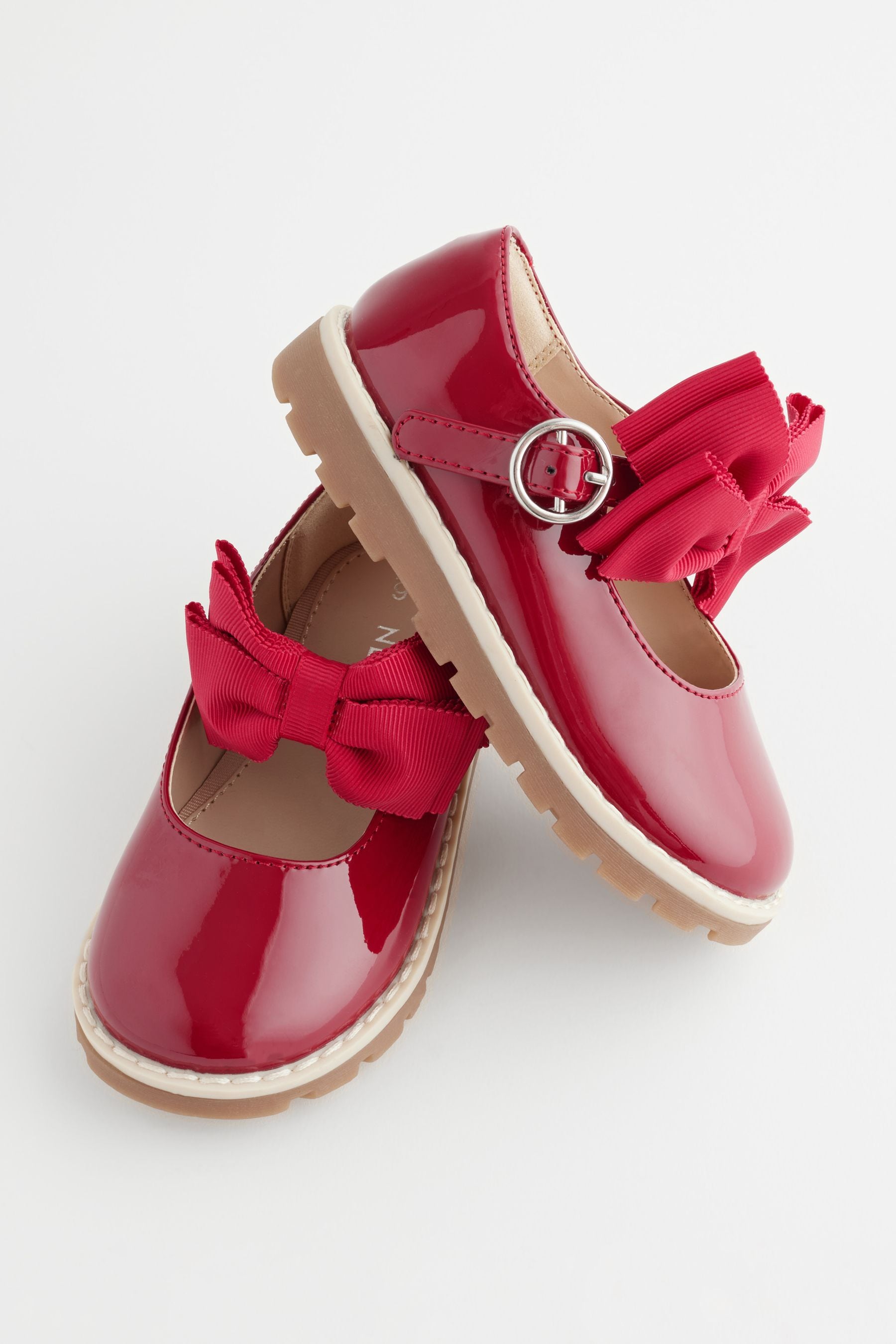 Red Standard Fit (F) Chunky Bow Mary Jane School Shoes