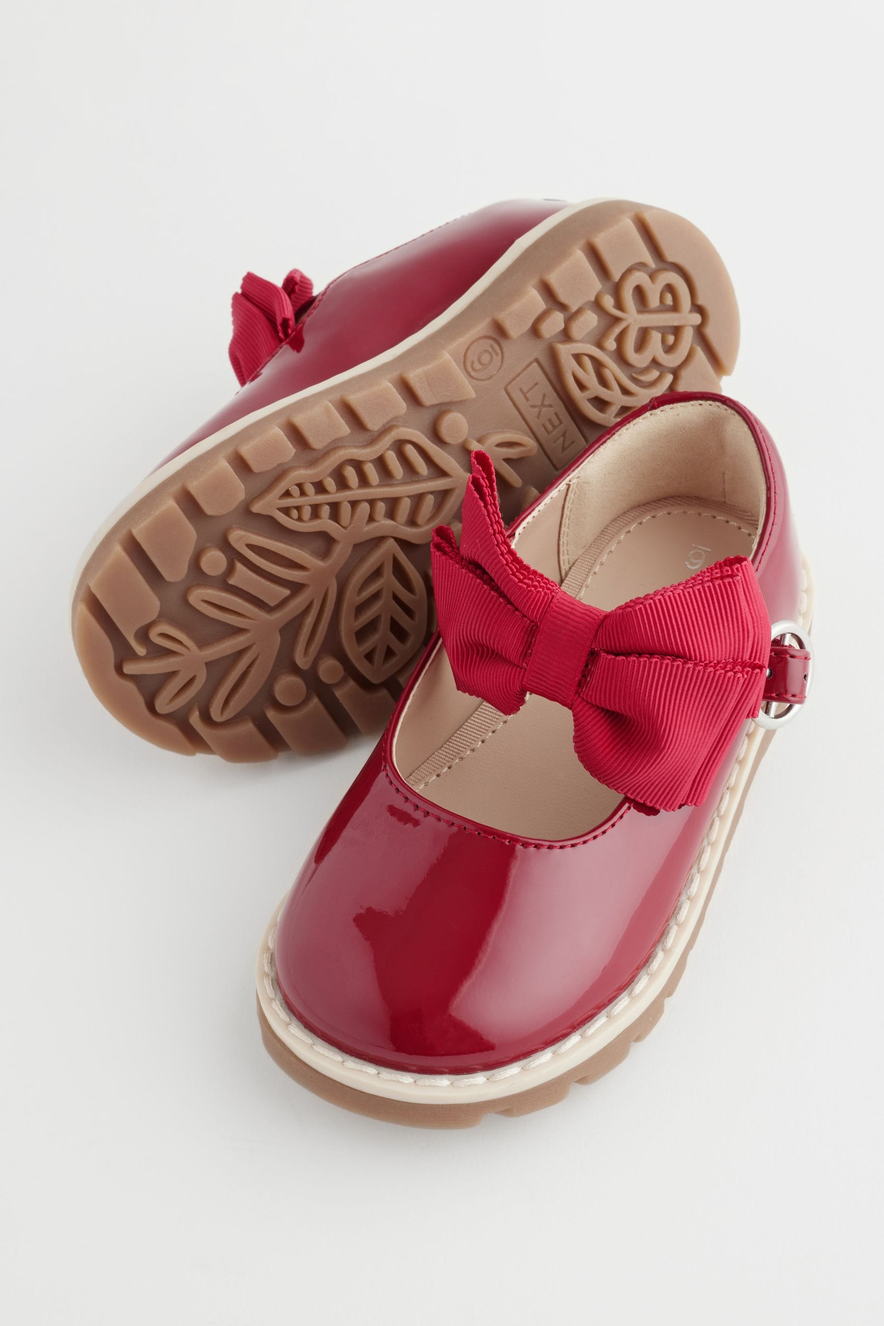 Red Standard Fit (F) Chunky Bow Mary Jane School Shoes