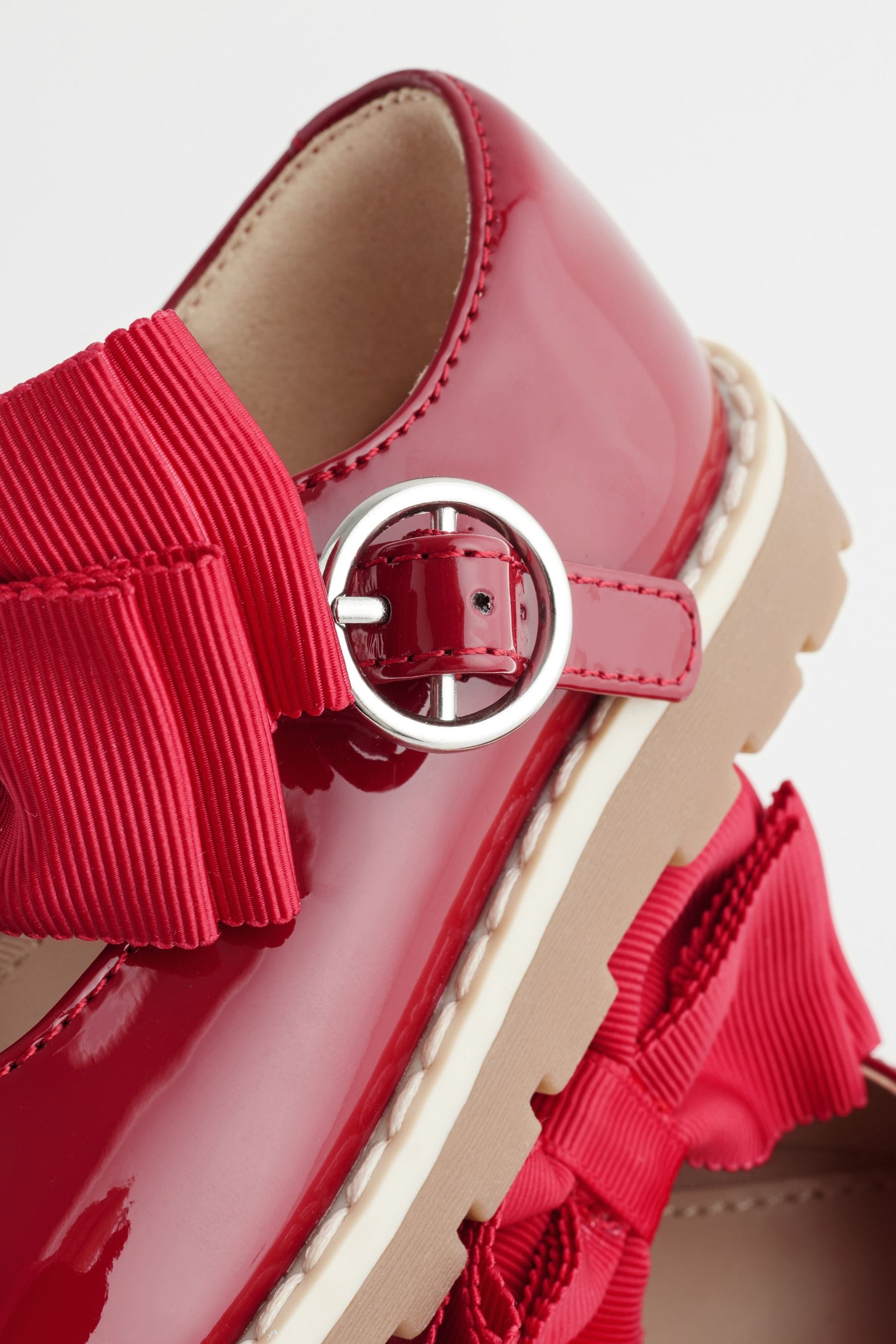 Red Standard Fit (F) Chunky Bow Mary Jane School Shoes