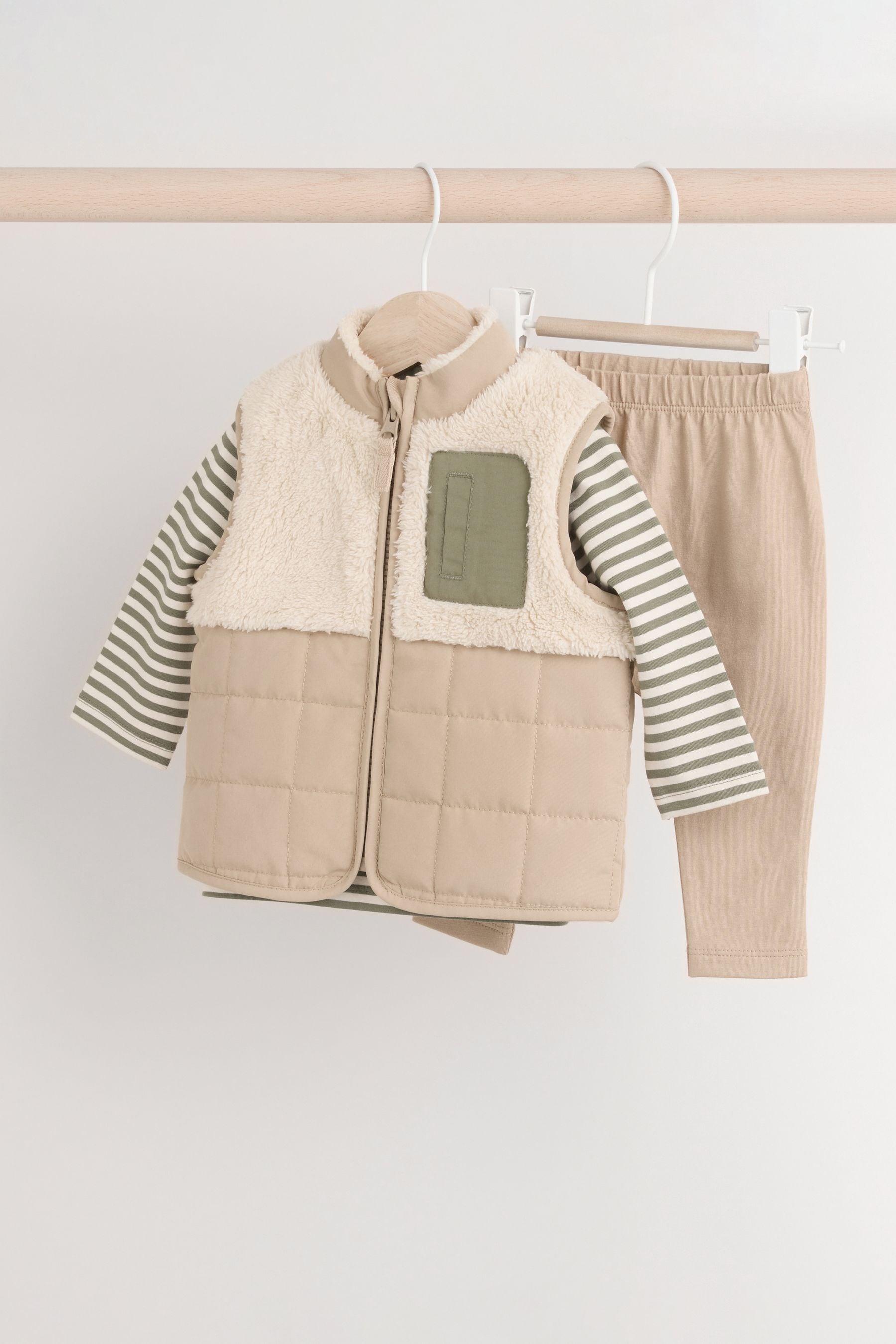 Neutral Gilet and Leggings Baby 3 Piece Set