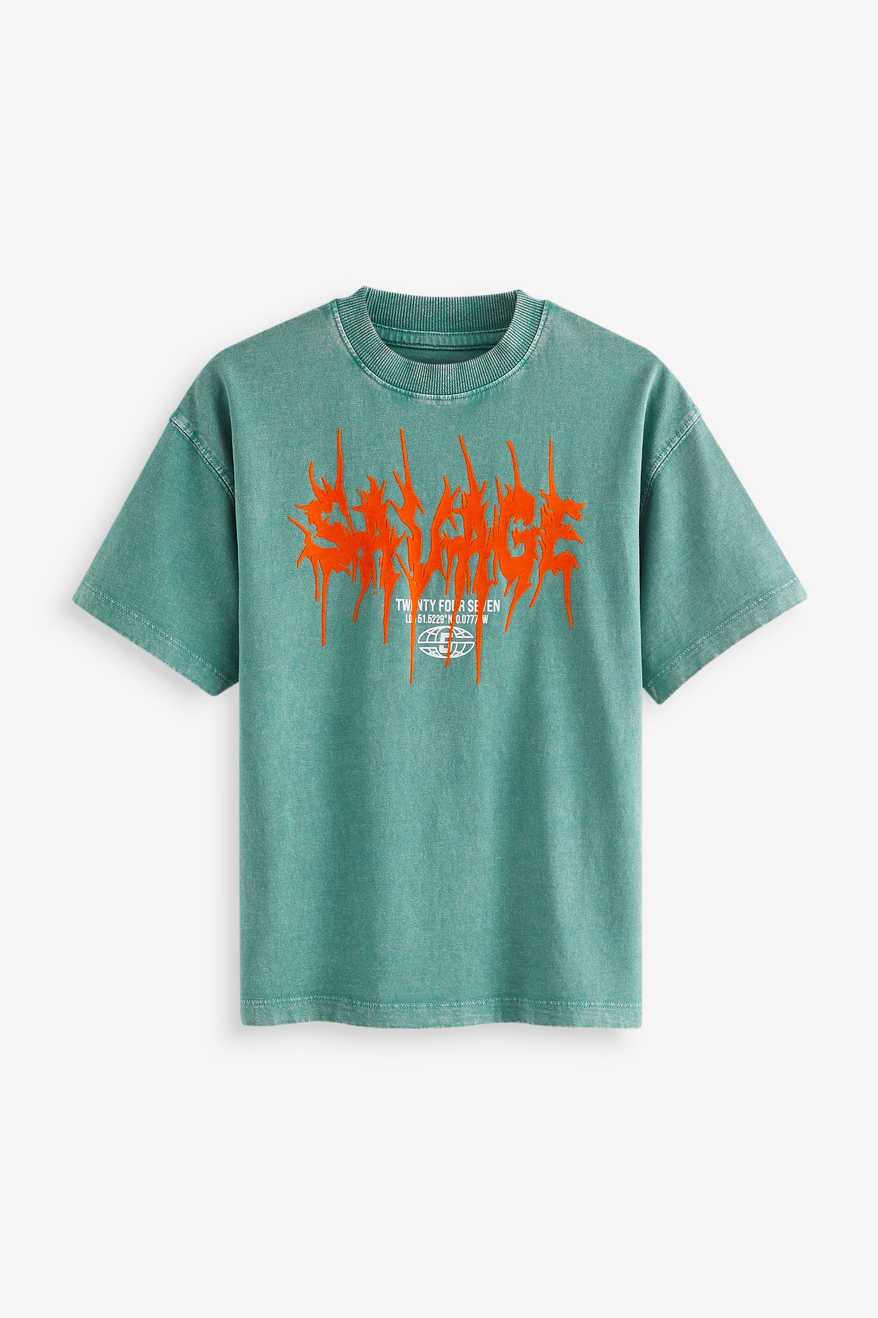 Green Washed Oversized Fit 100% Cotton Short Sleeve Graphic T-Shirt (3-16yrs)