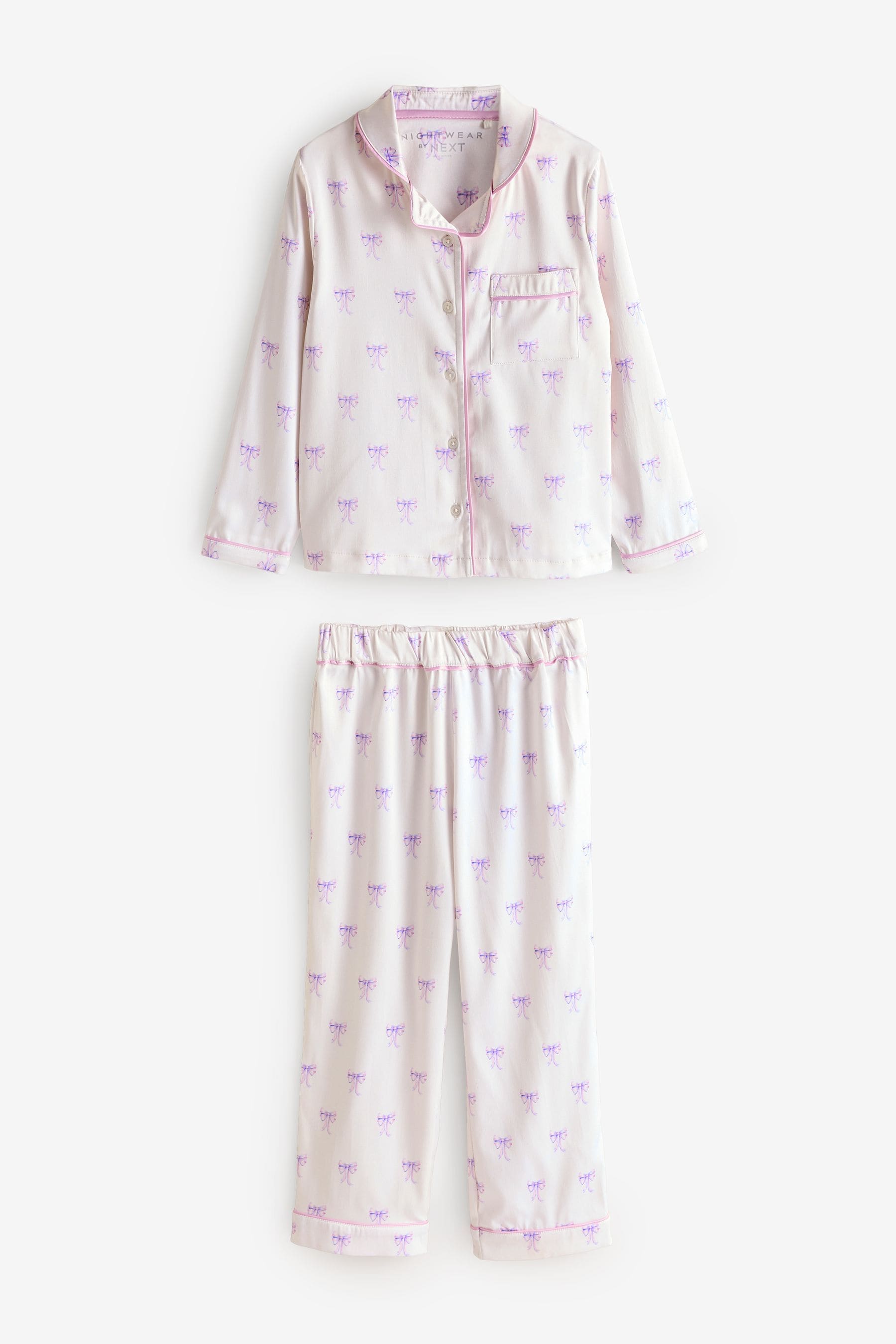 White/Purple Button Through Pyjamas (6-16yrs)