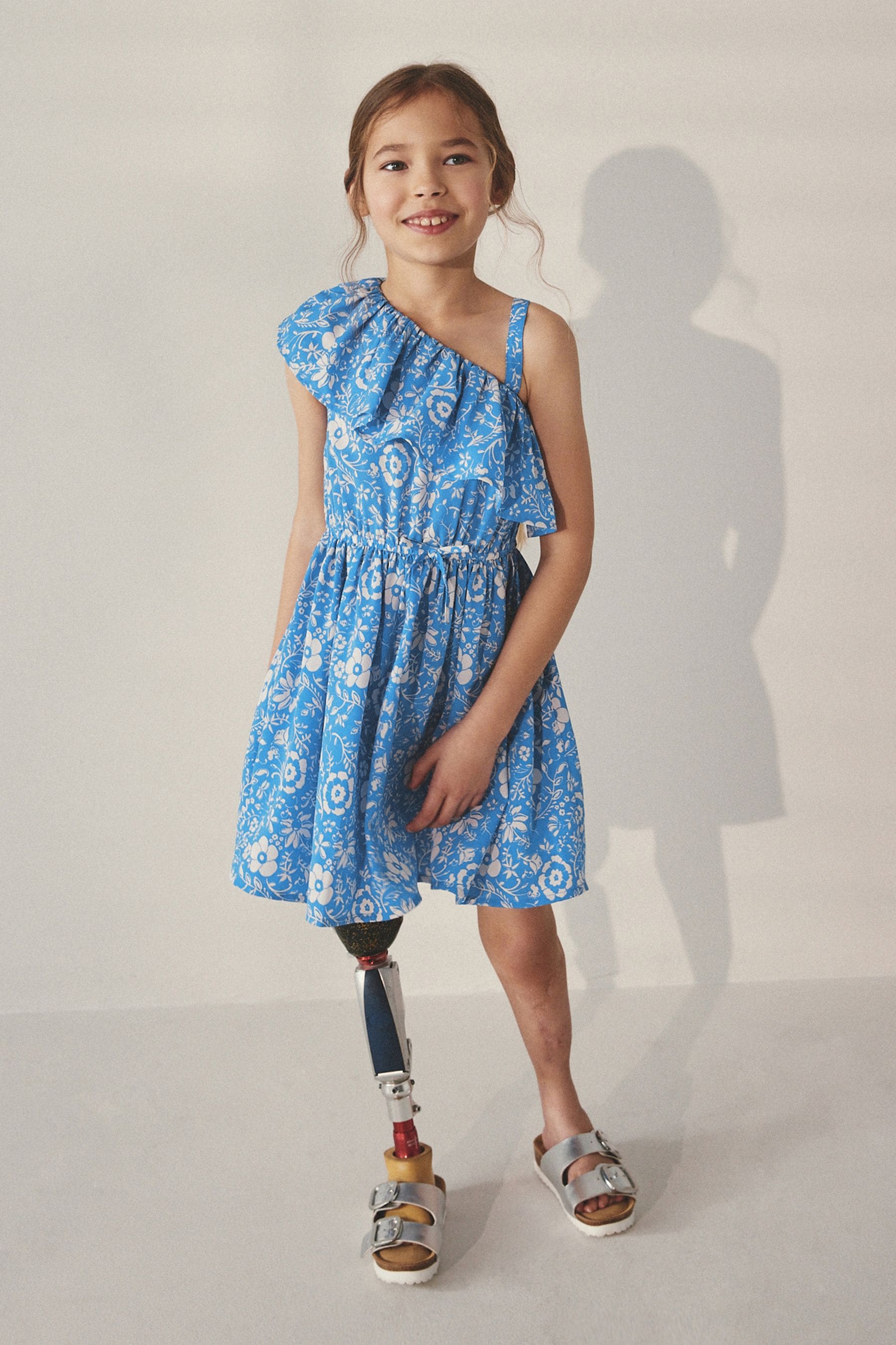 Blue Floral One Shoulder Dress (3-16yrs)