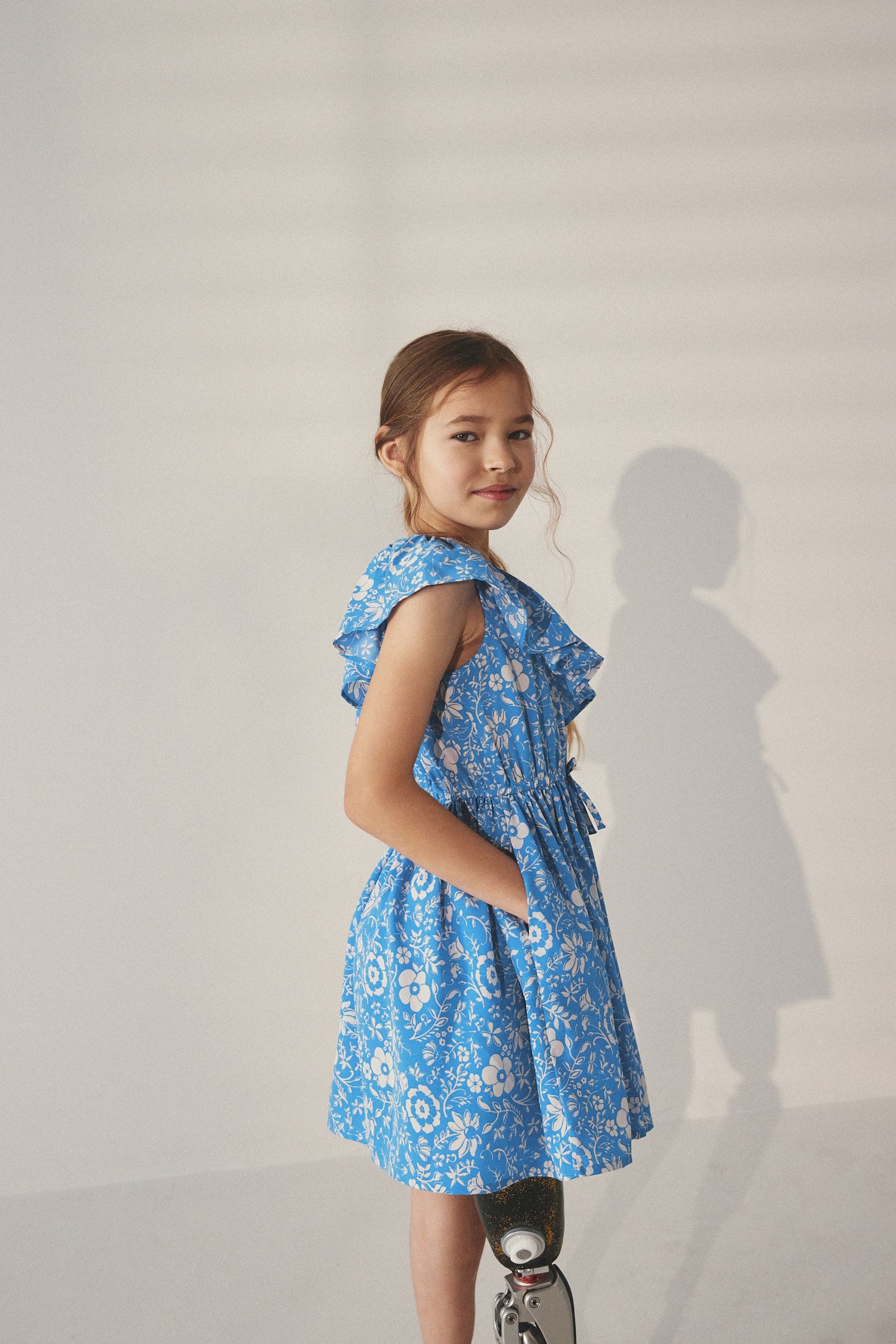 Blue Floral One Shoulder Dress (3-16yrs)