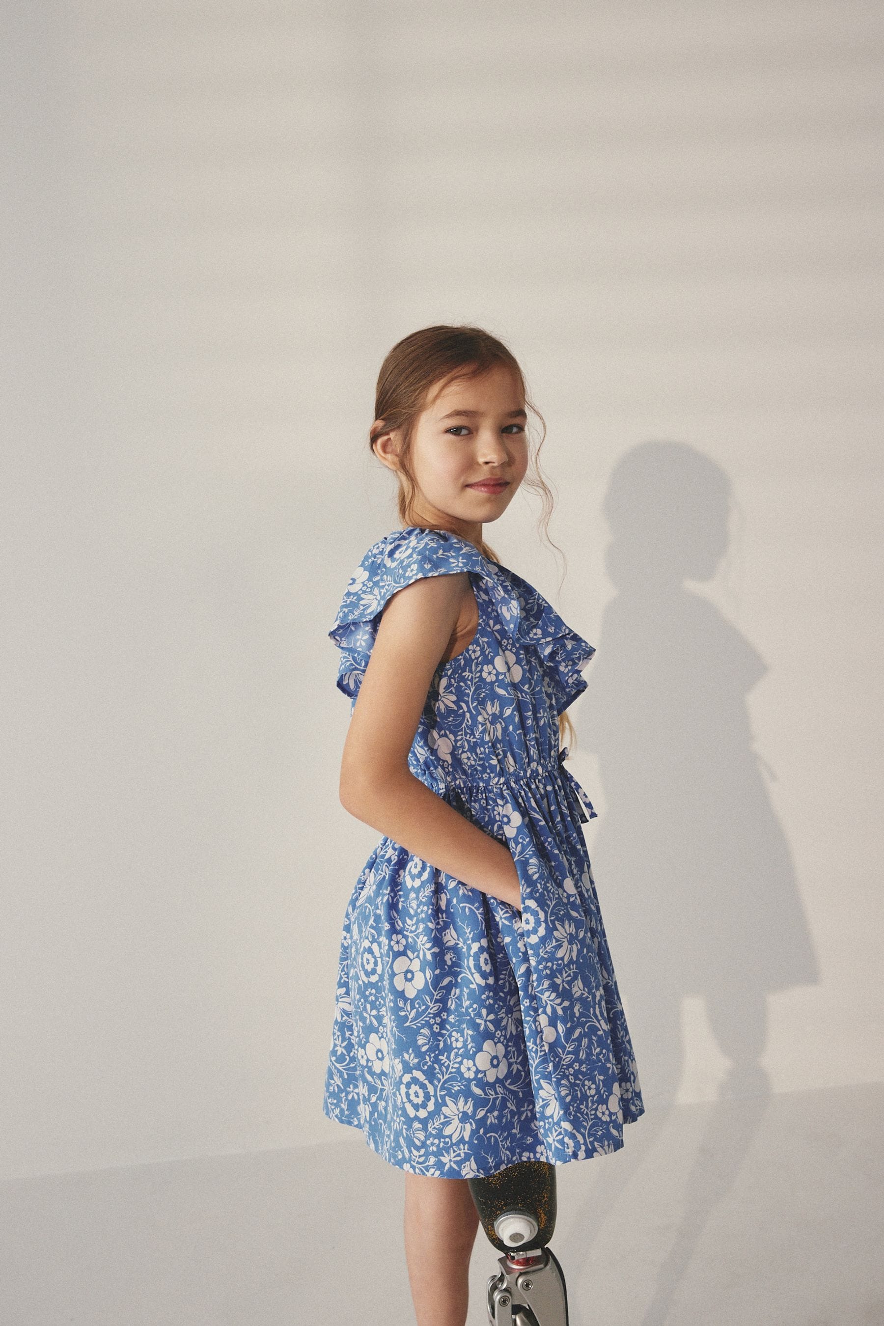 Blue Floral One Shoulder Dress (3-16yrs)