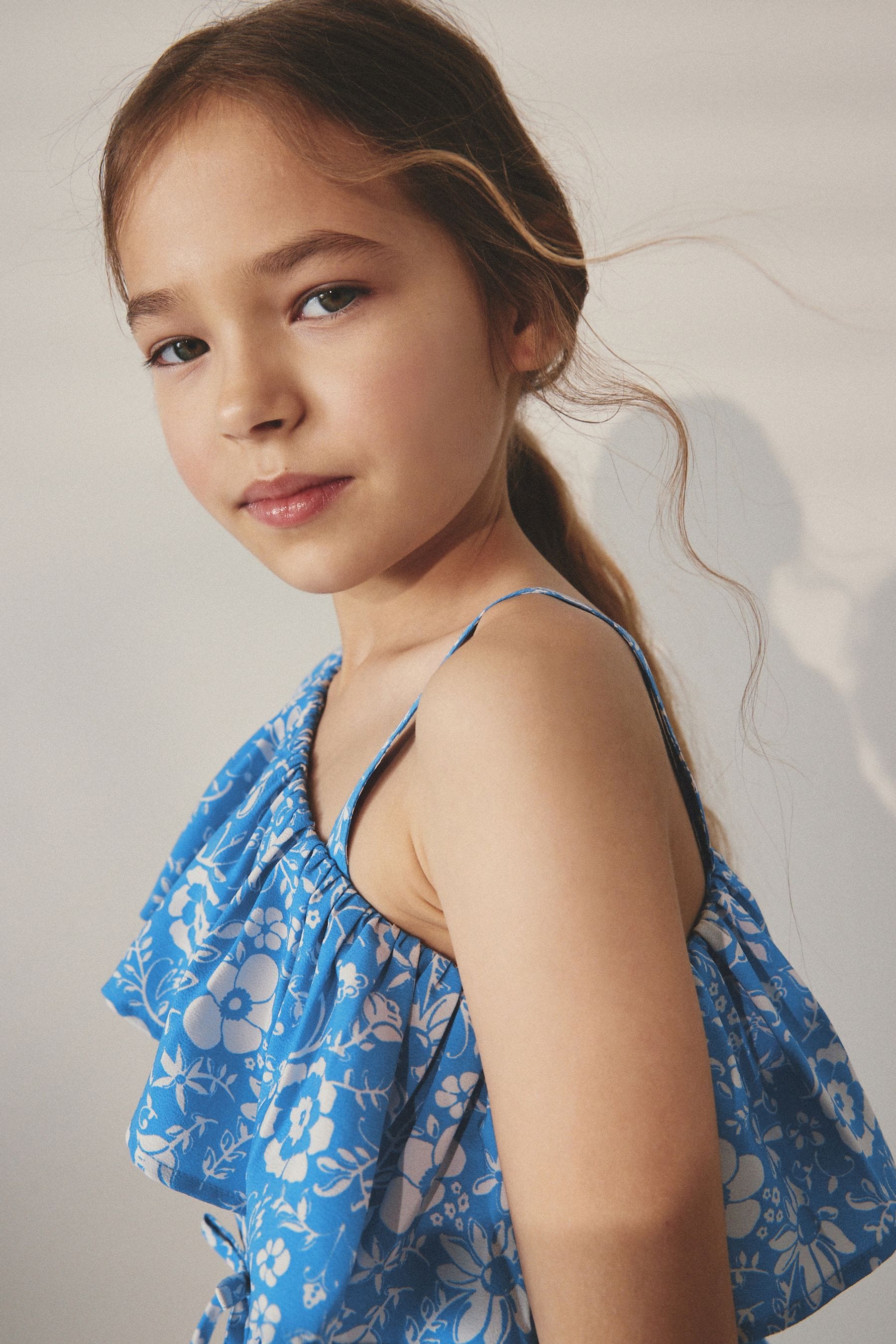 Blue Floral One Shoulder Dress (3-16yrs)