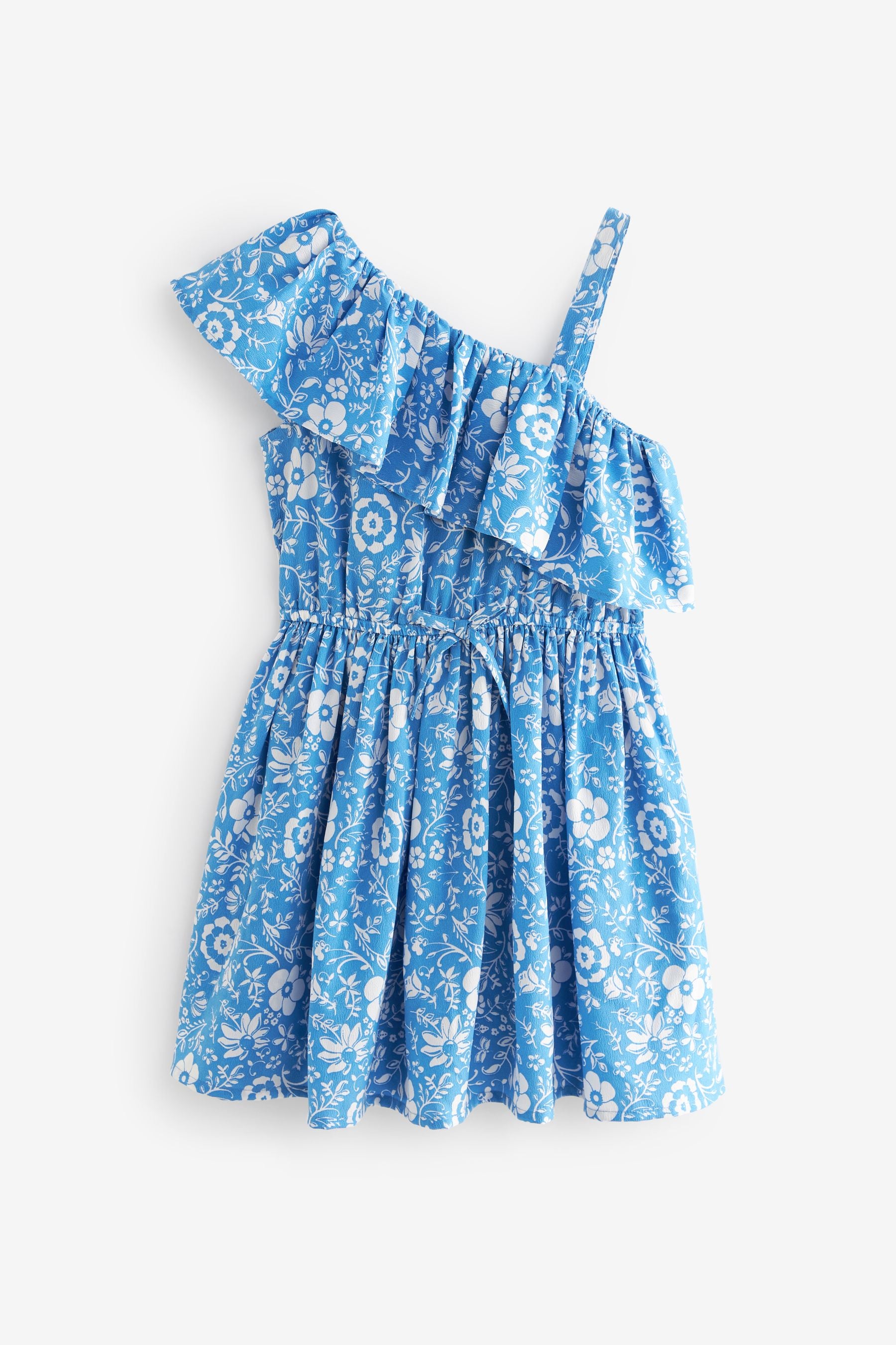 Blue Floral One Shoulder Dress (3-16yrs)