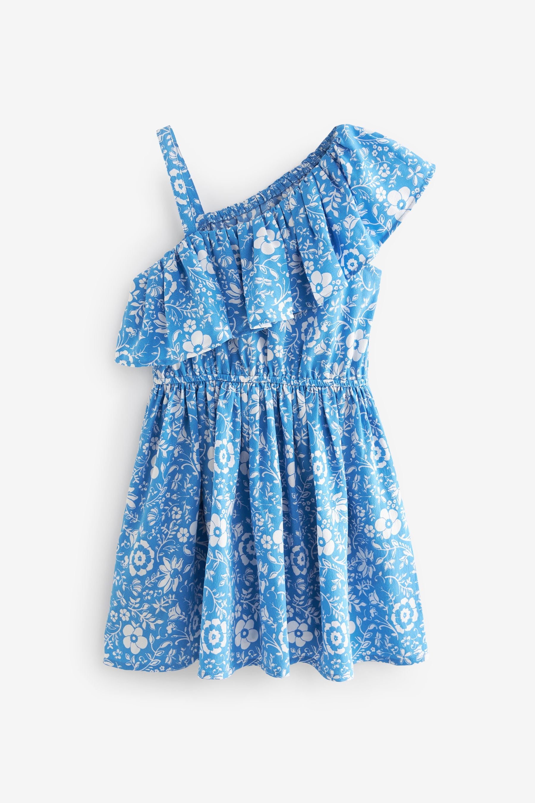 Blue Floral One Shoulder Dress (3-16yrs)