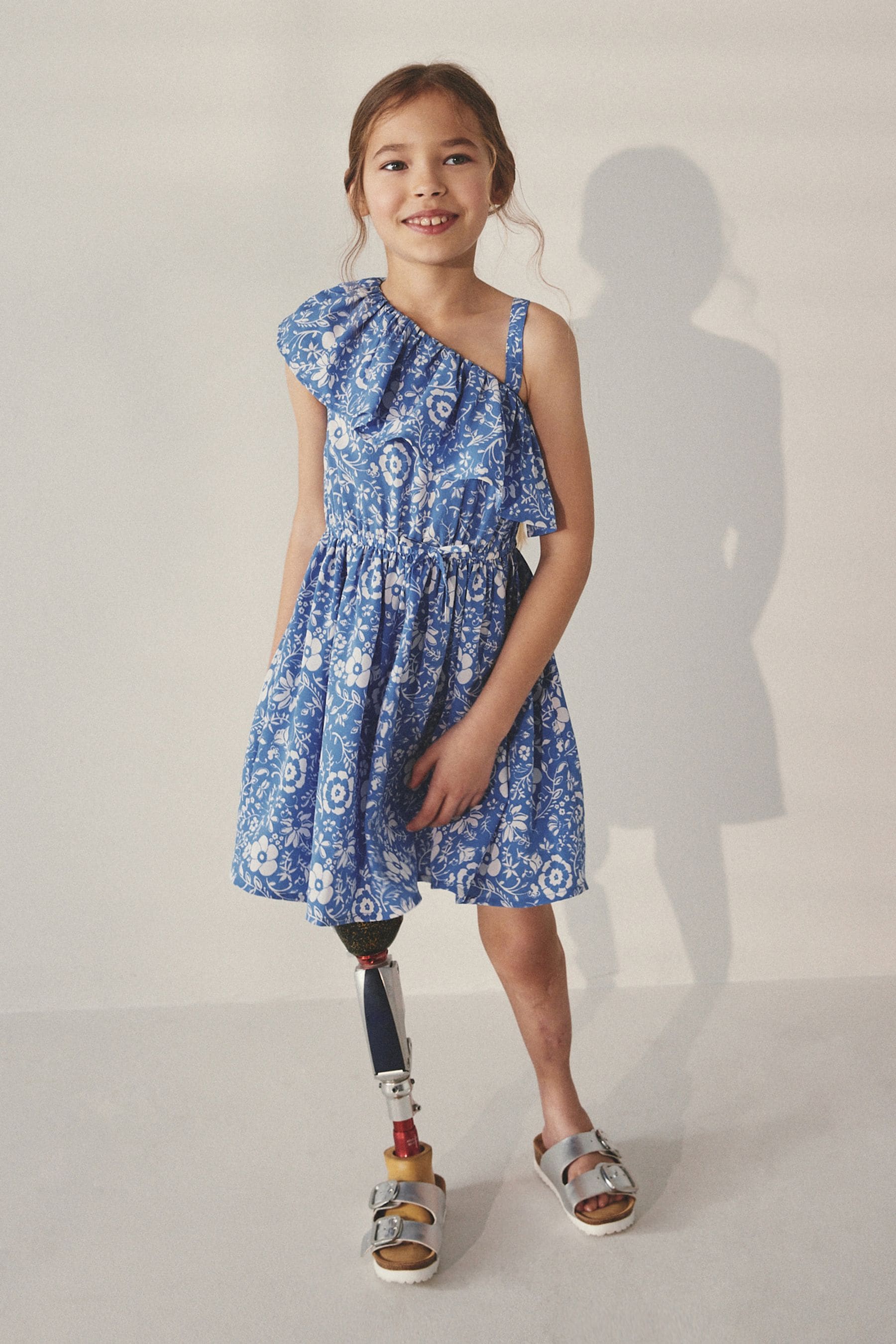 Blue Floral One Shoulder Dress (3-16yrs)