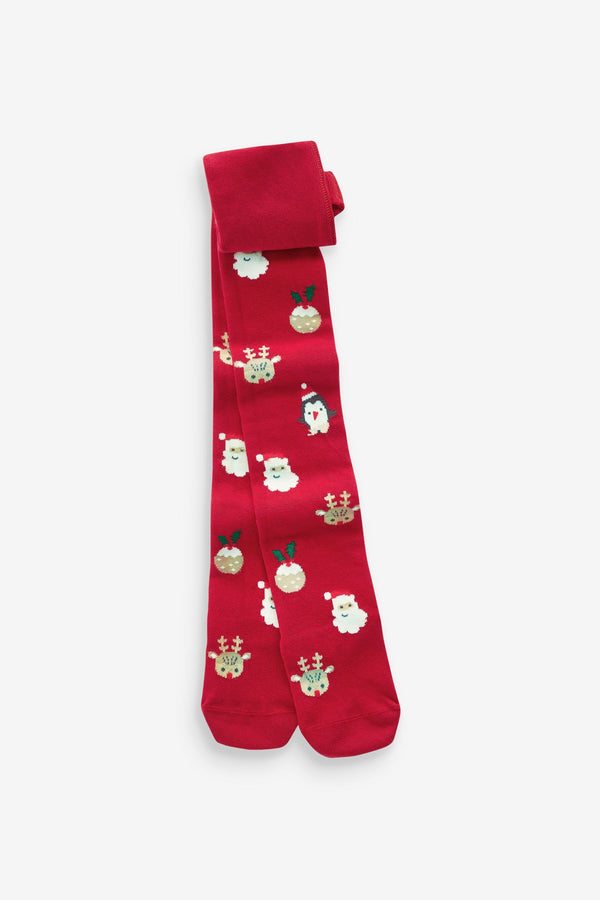 Red Cotton Rich Christmas Character Tights