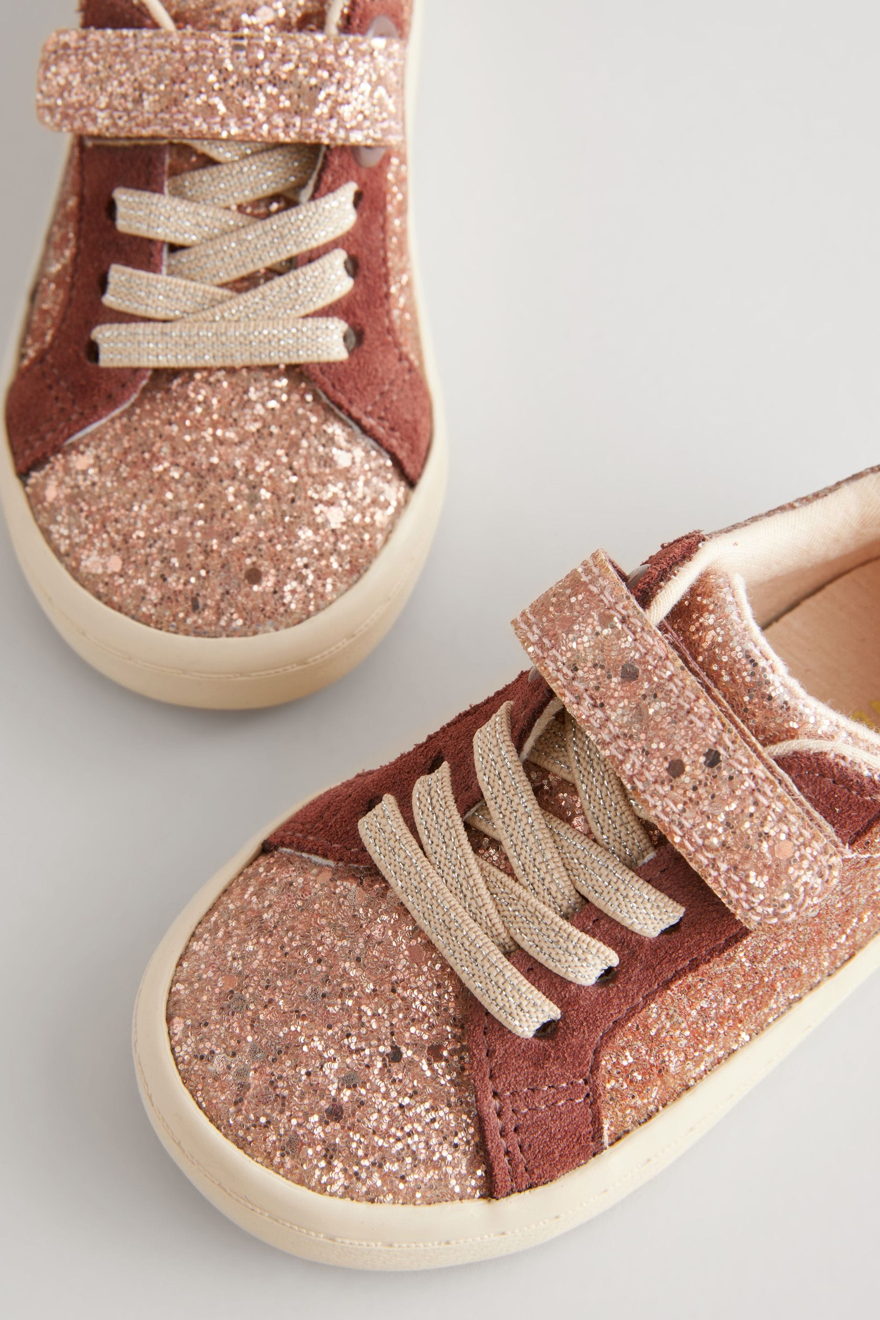 Rose Gold Glitter Wide Fit (G) Elastic Lace Trainers