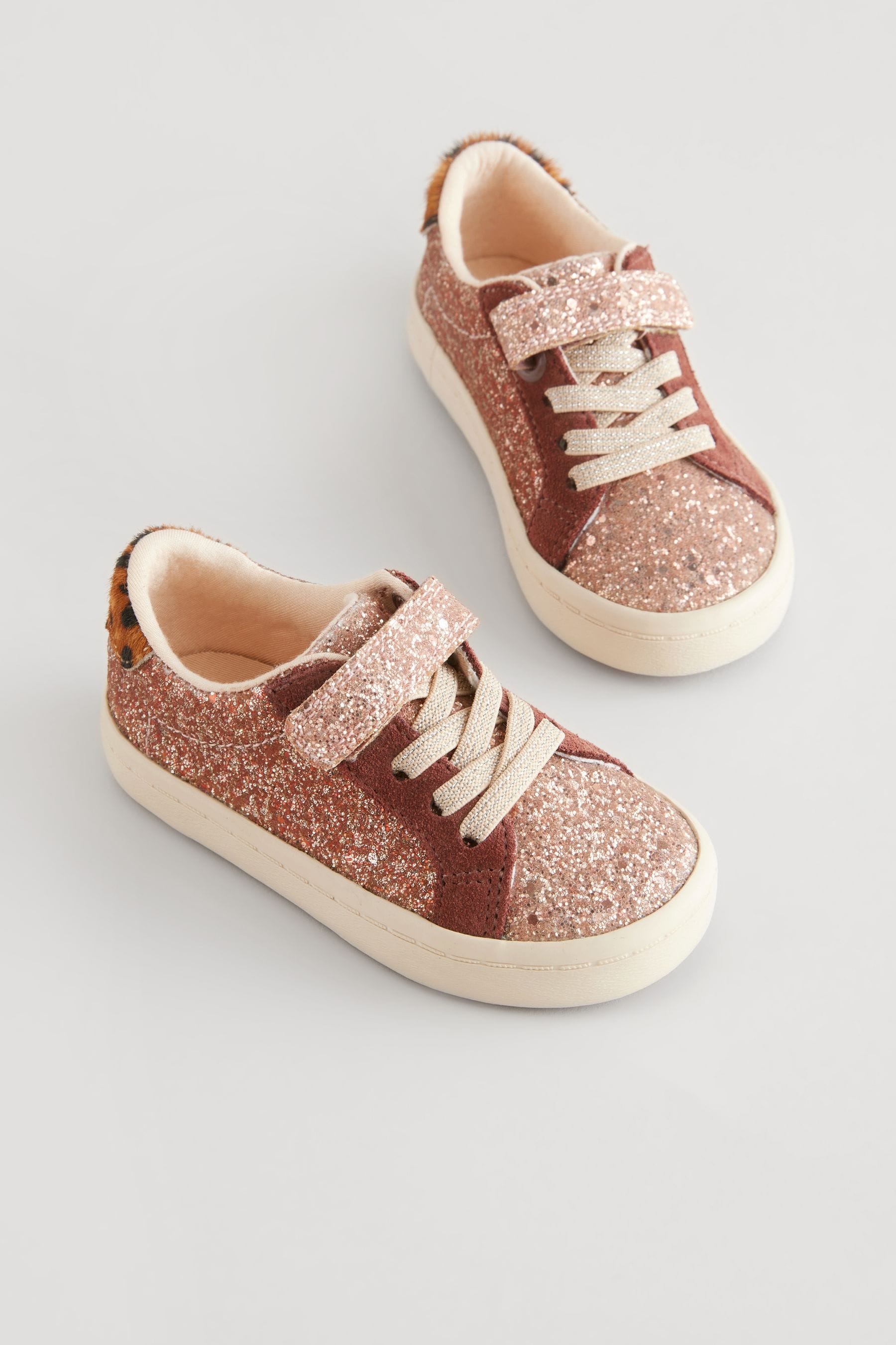 Rose Gold Glitter Wide Fit (G) Elastic Lace Trainers