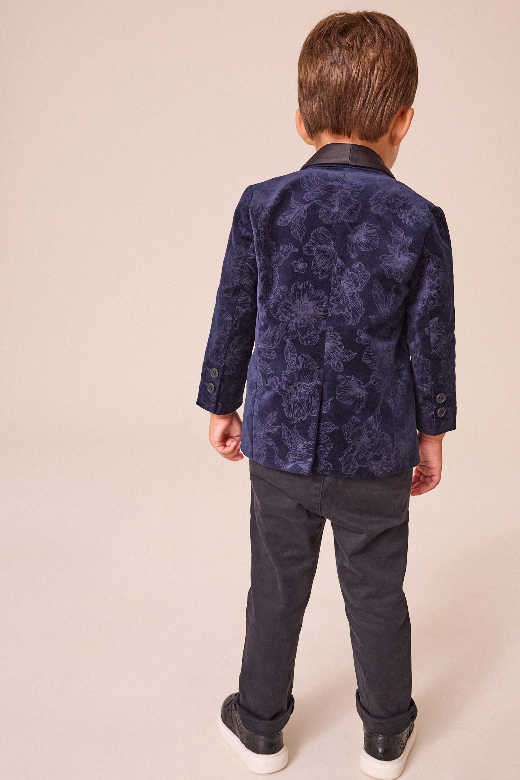 Navy Blue Floral Velvet 100% Cotton Blazer (3mths-9yrs)