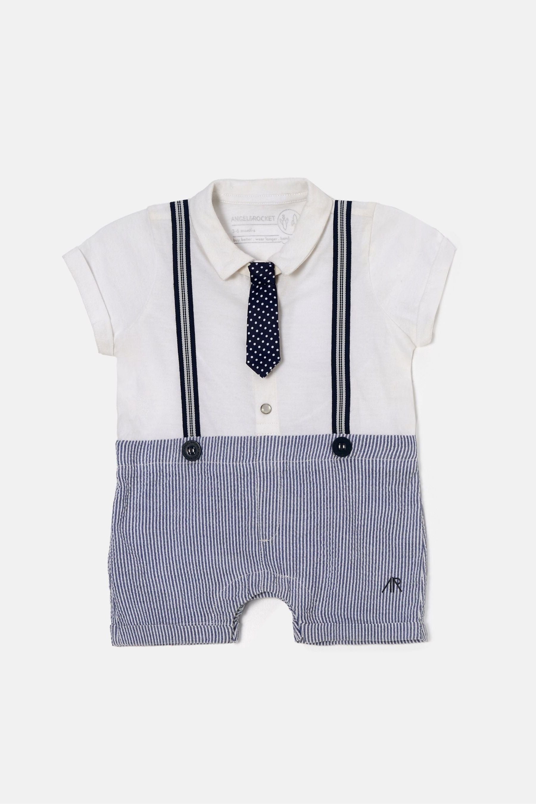 Angel & Rocket Blue Baby 100% Cotton Smart Woven Dungarees set