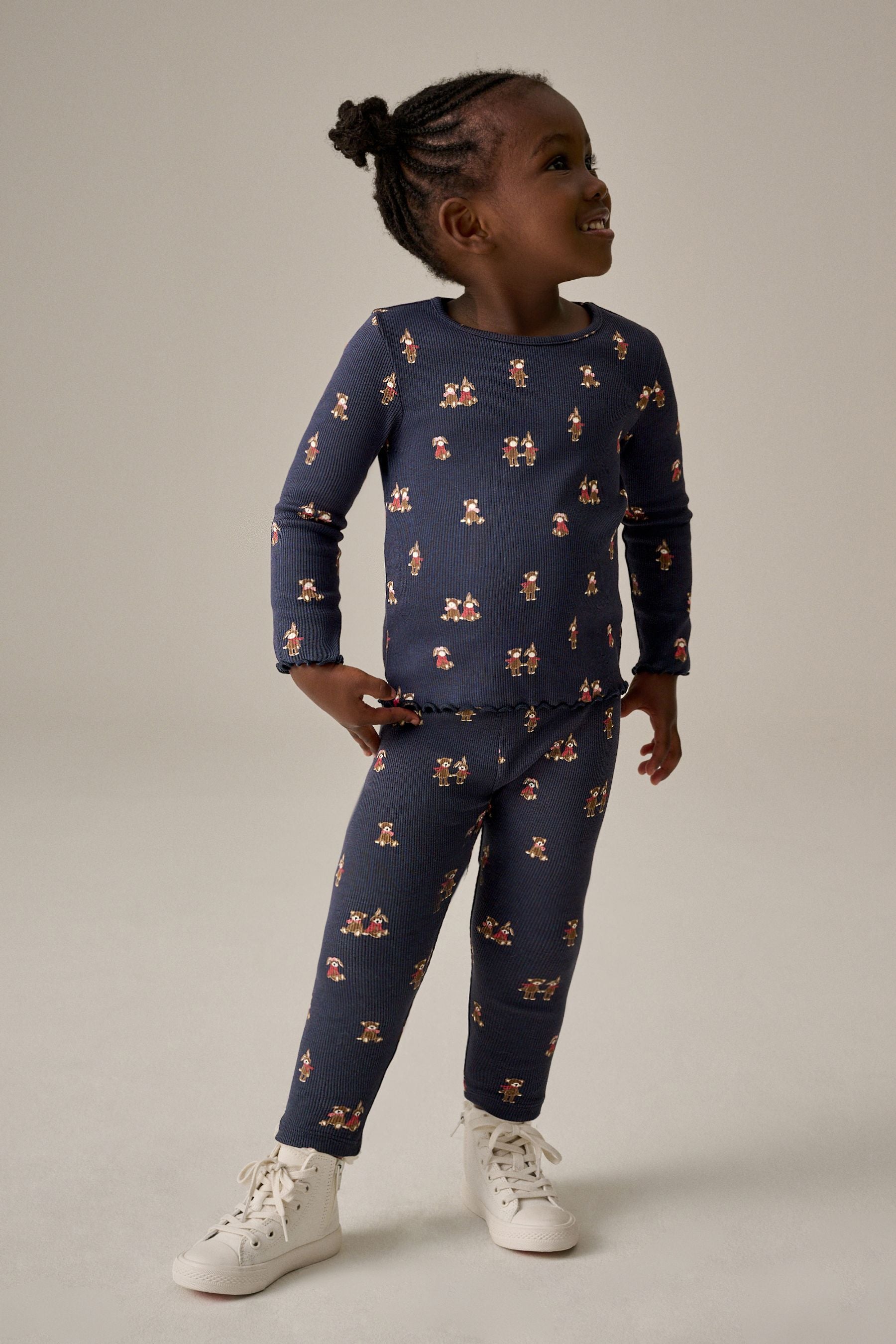 Navy Bunny Cotton Rich Long Sleeve Rib T-Shirt (3mths-7yrs)