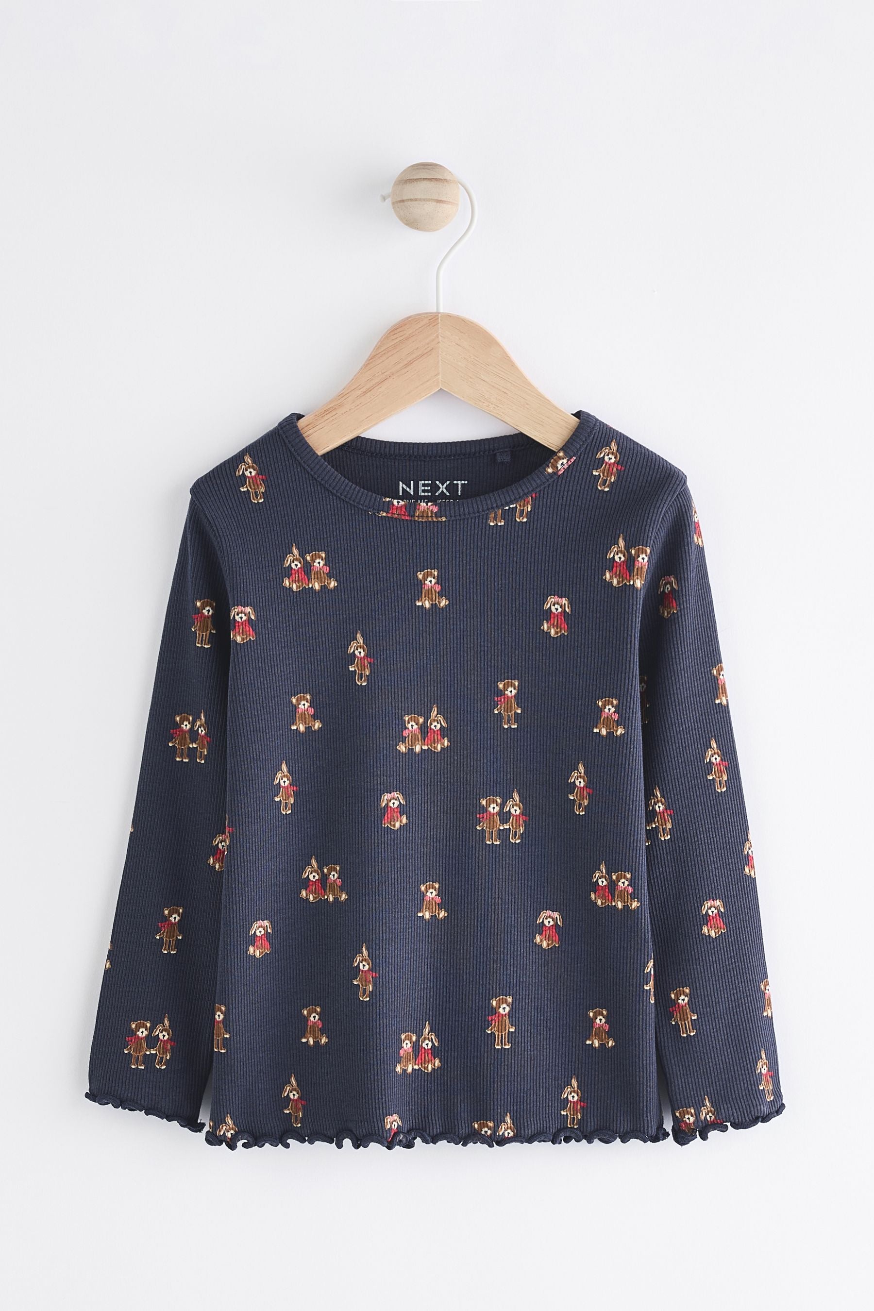 Navy Bunny Cotton Rich Long Sleeve Rib T-Shirt (3mths-7yrs)