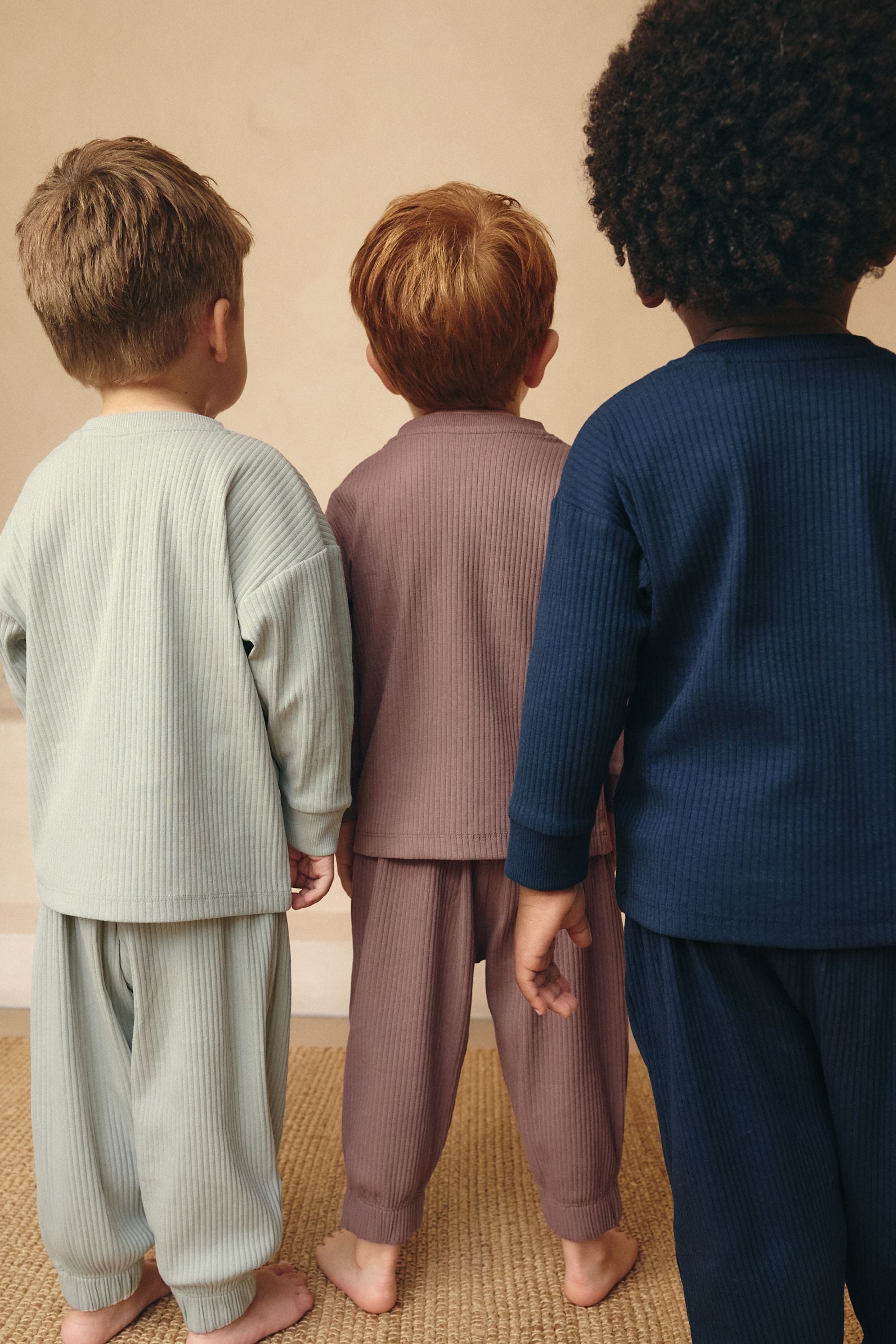 Navy/Camel Plain Snuggle Rib Pyjamas 3 Pack (9mths-12yrs)