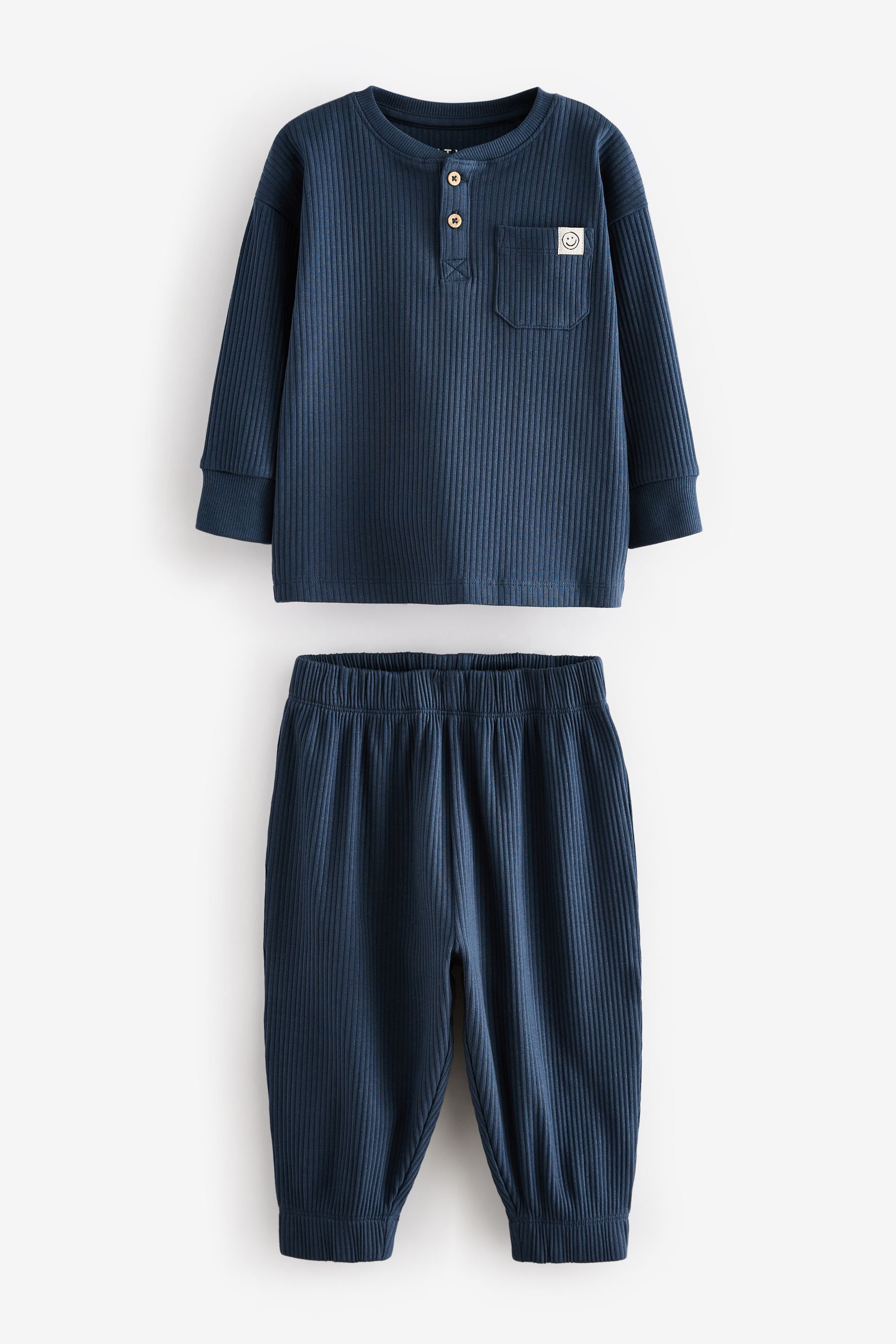 Navy/Camel Plain Snuggle Rib Pyjamas 3 Pack (9mths-12yrs)