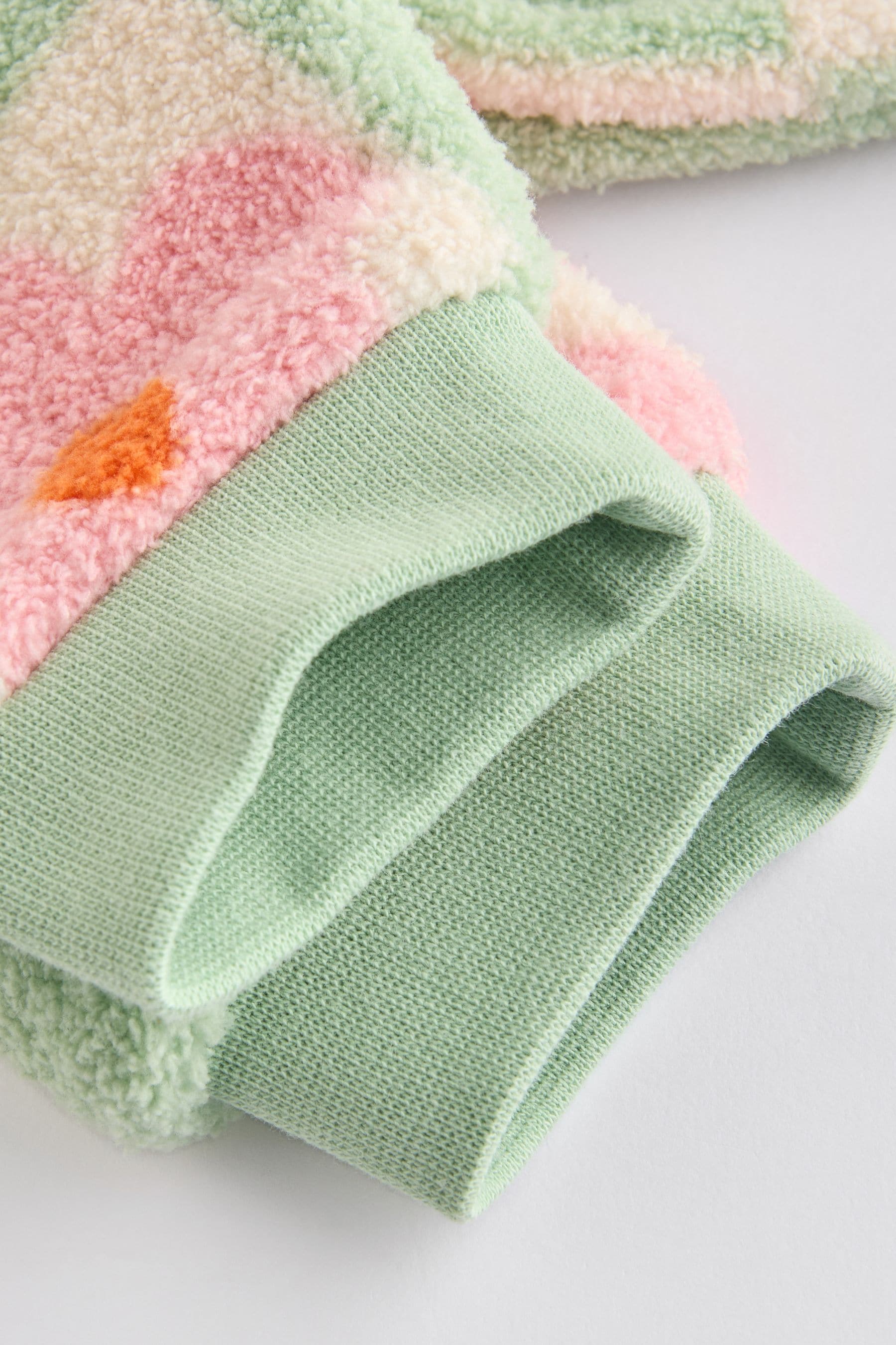 Green/Pink Checkerboard Flowers Cosy Fleece Baby Jumper & Joggers Set