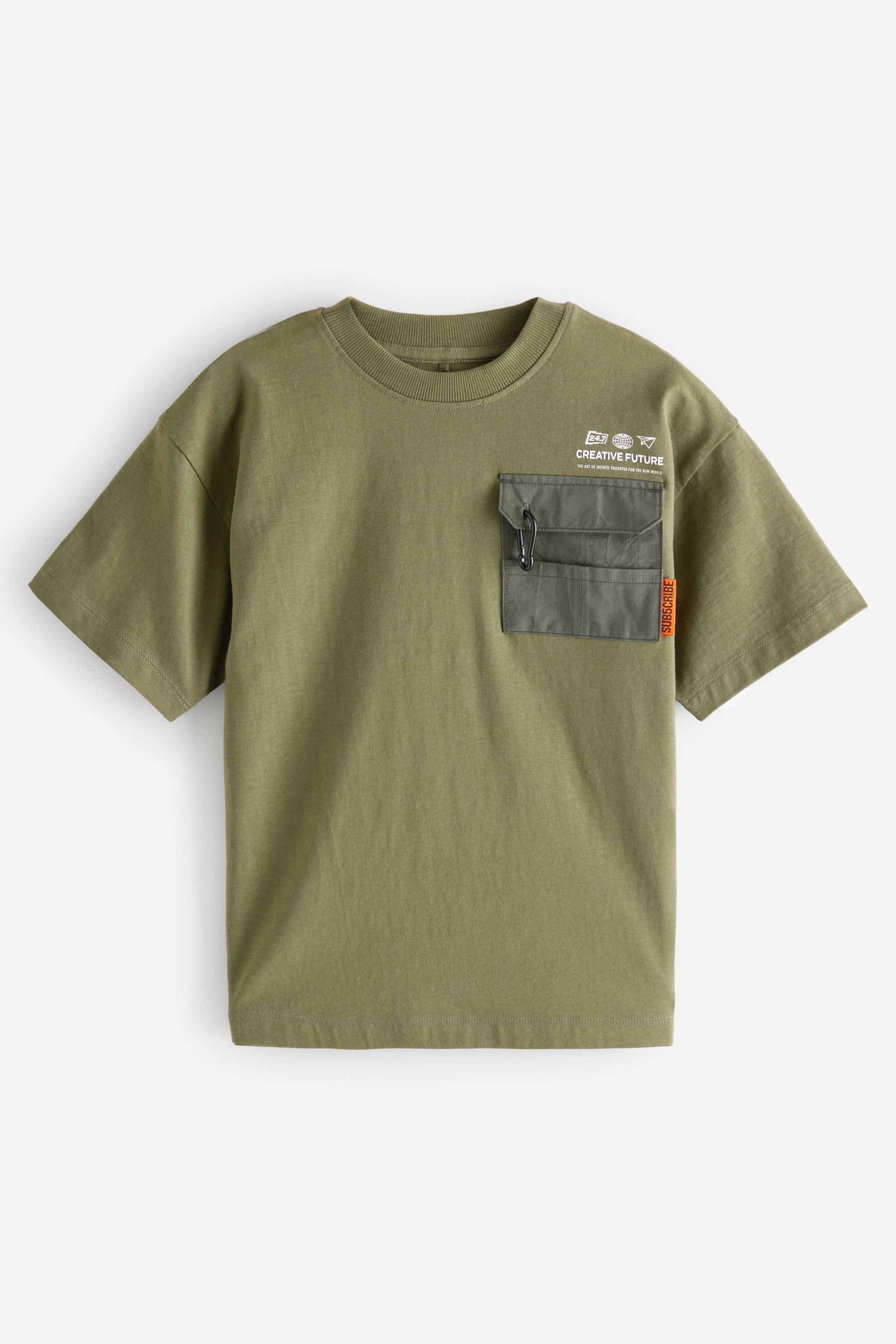 Khaki Green Relaxed Fit Short Sleeve Utility T-Shirt (3-16yrs)