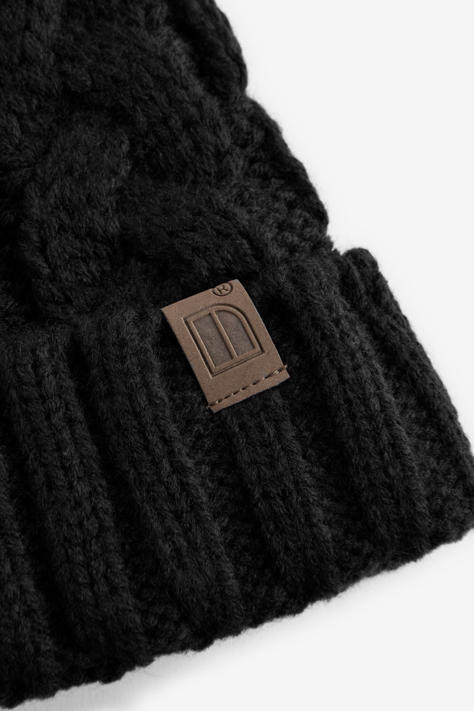 Black Cable Knit Pom Hat (1-16yrs)