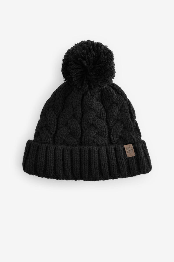 Black Cable Knit Pom Hat (1-16yrs)