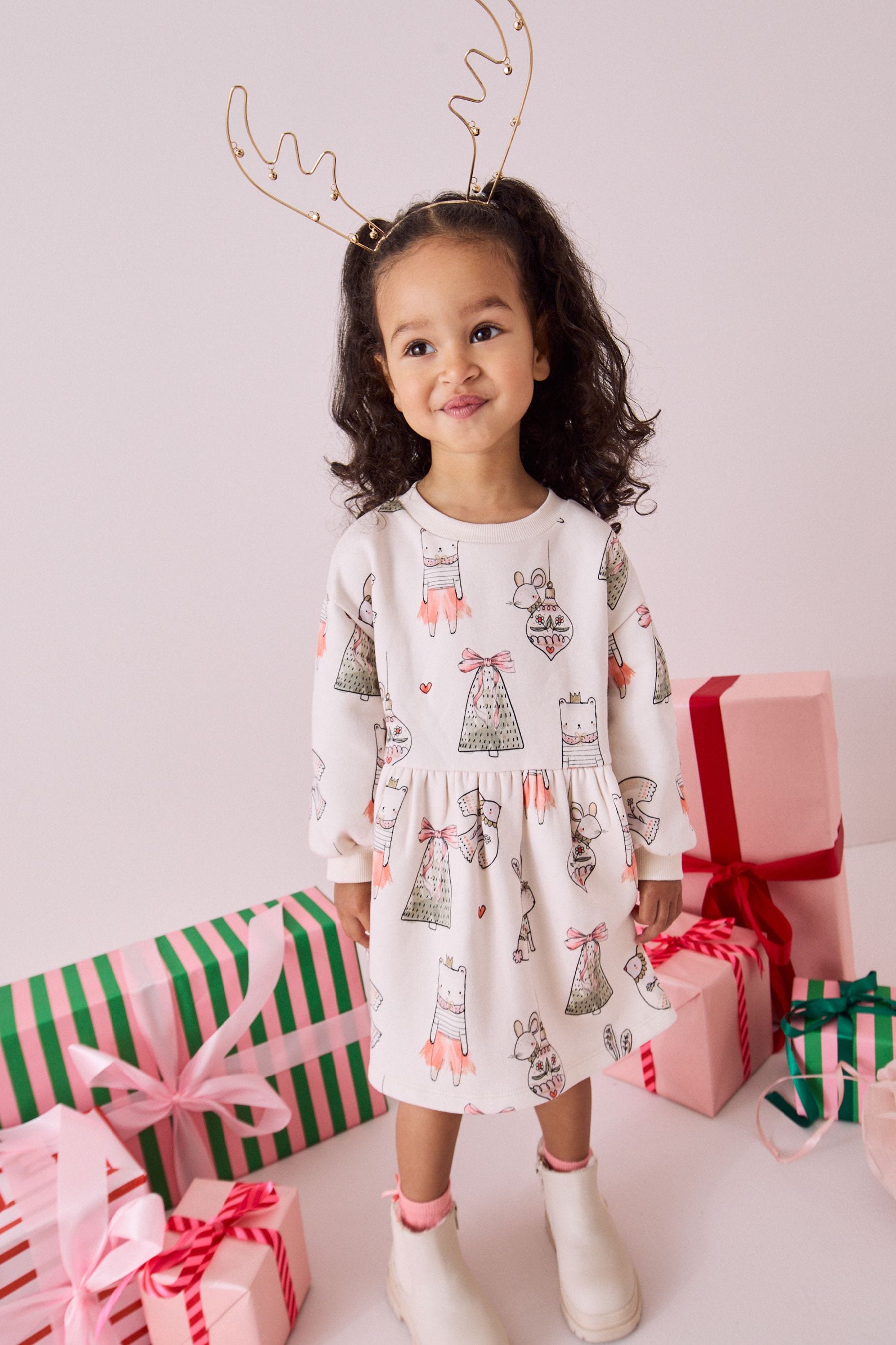 Cream Christmas Sweat Dress (3mths-7yrs)