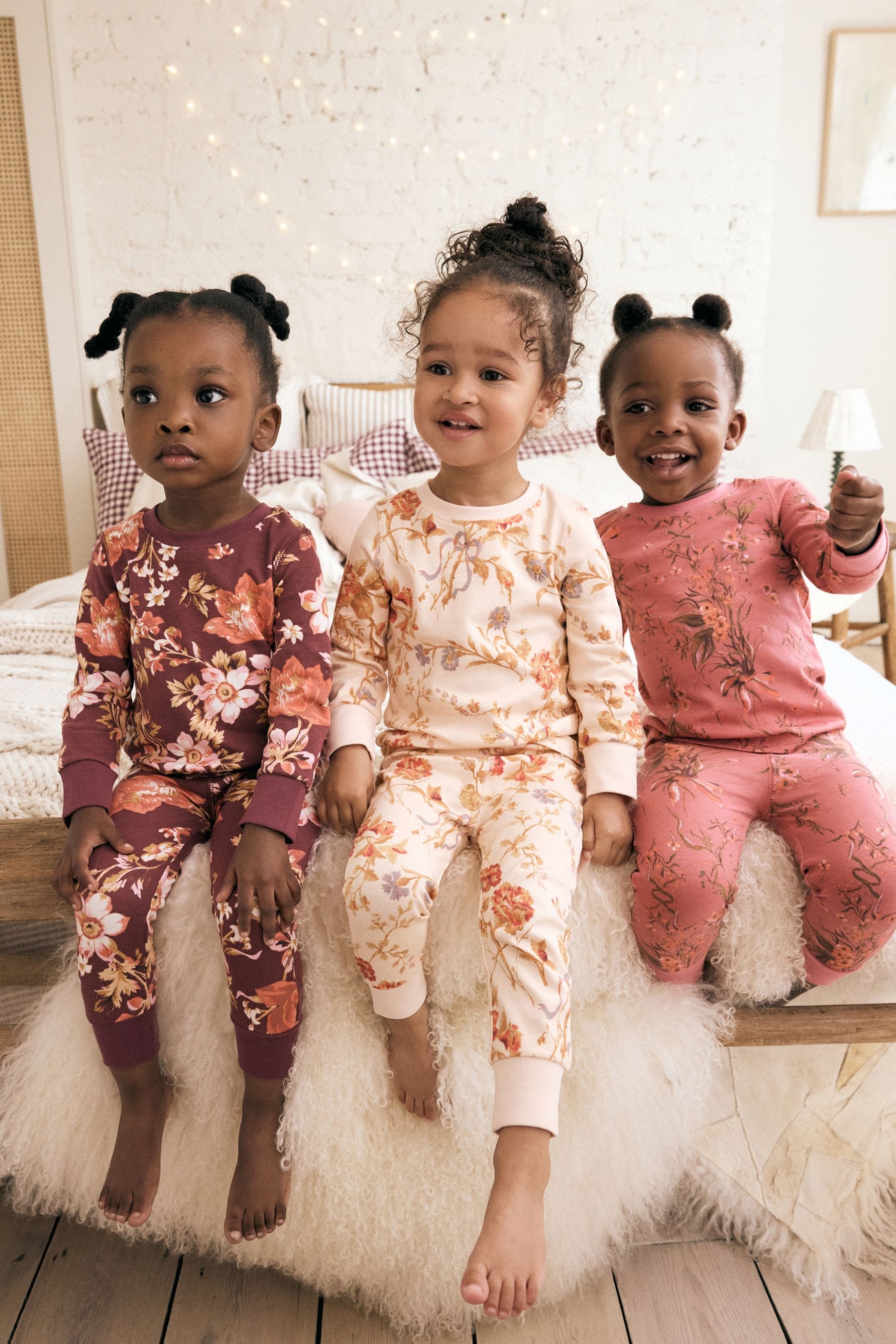 Pink/Purple/Cream 3 Pack 100% Cotton Floral Snuggle Pyjamas (9mths-16yrs)