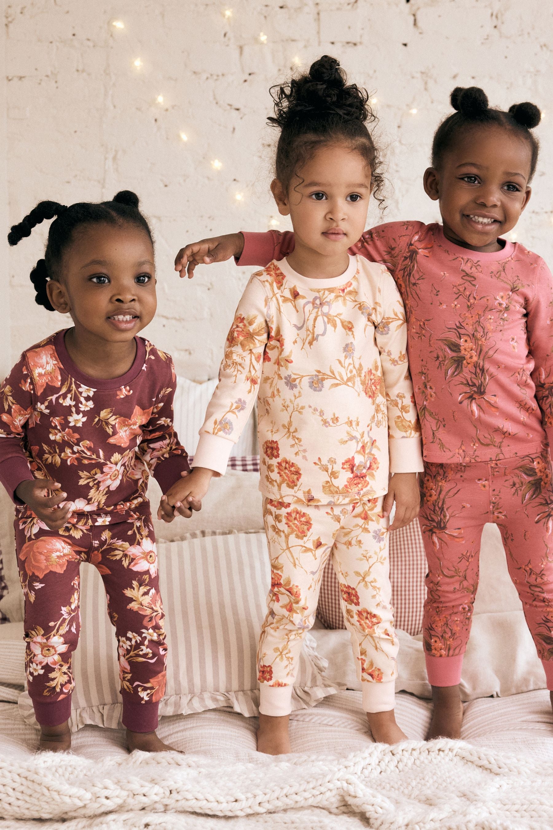 Pink/Purple/Cream 100% Cotton Floral Pyjamas 3 Pack (9mths-16yrs)