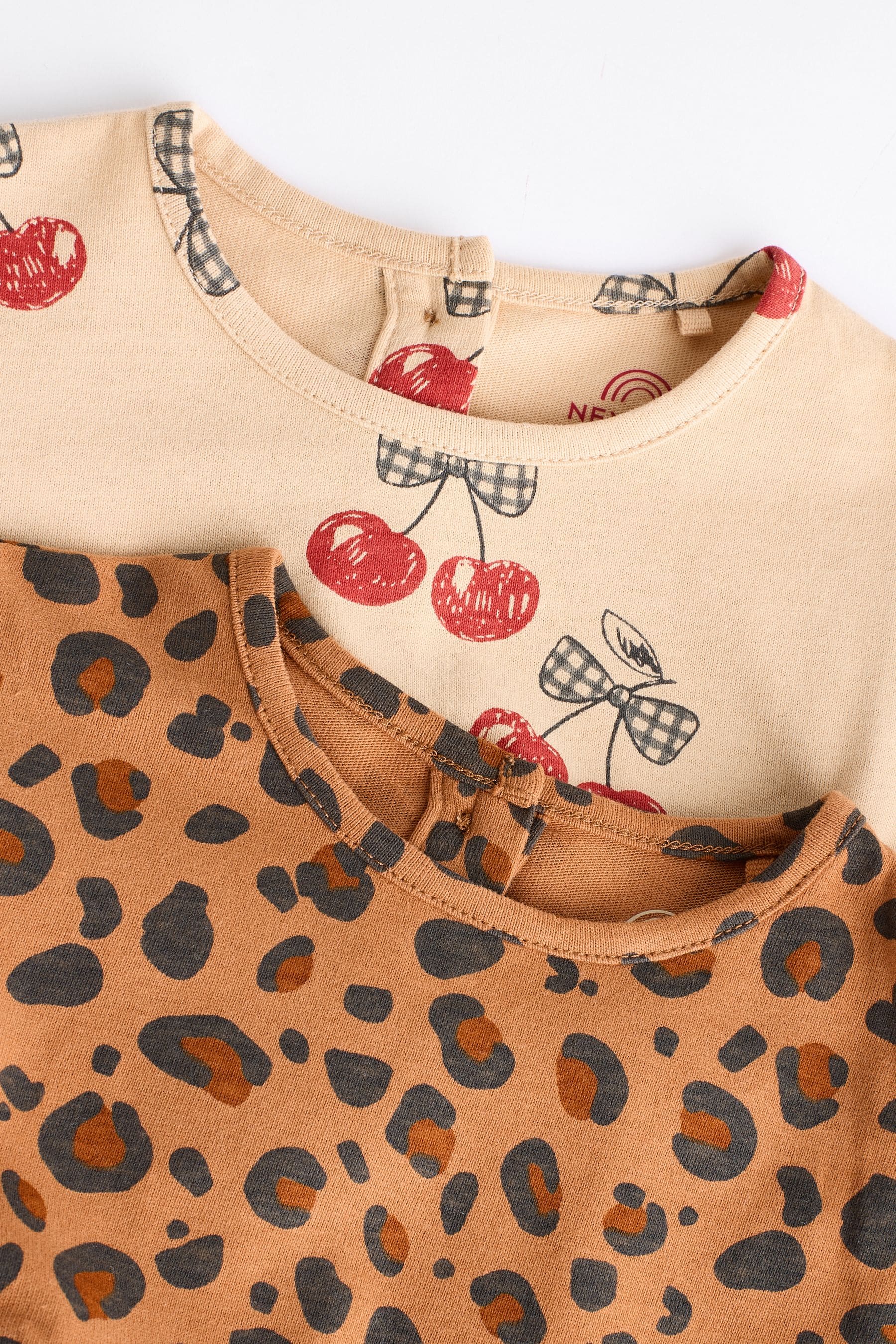 Tan Brown/ Cream Cherry & Animal Print Baby Jersey 100% Cotton Dresses 2 Pack (0mths-2yrs)