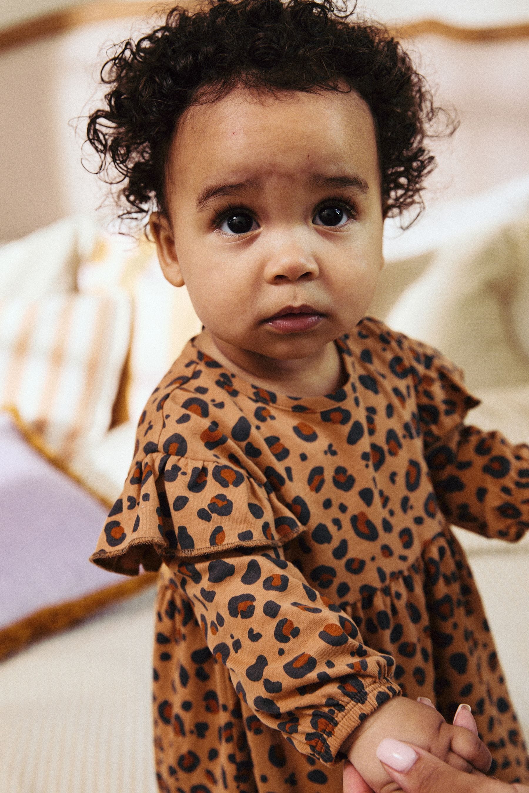 Tan Brown/ Cream Cherry & Animal Print Baby Jersey 100% Cotton Dresses 2 Pack (0mths-2yrs)