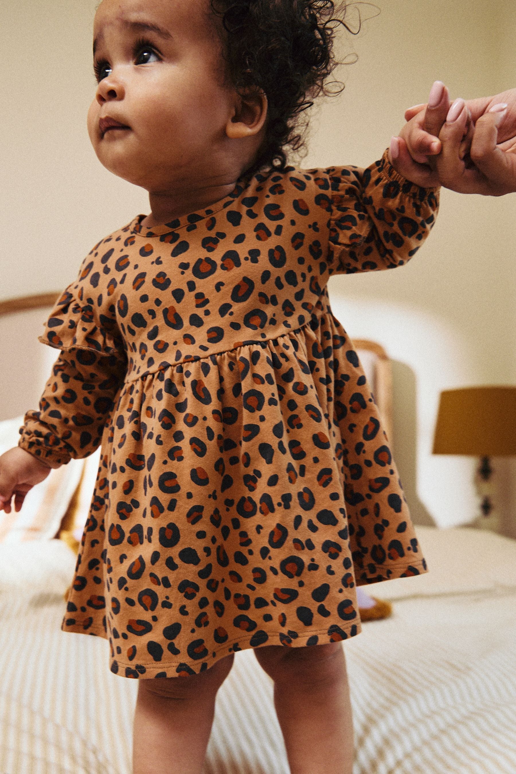 Tan Brown/ Cream Cherry & Animal Print Baby Jersey 100% Cotton Dresses 2 Pack (0mths-2yrs)