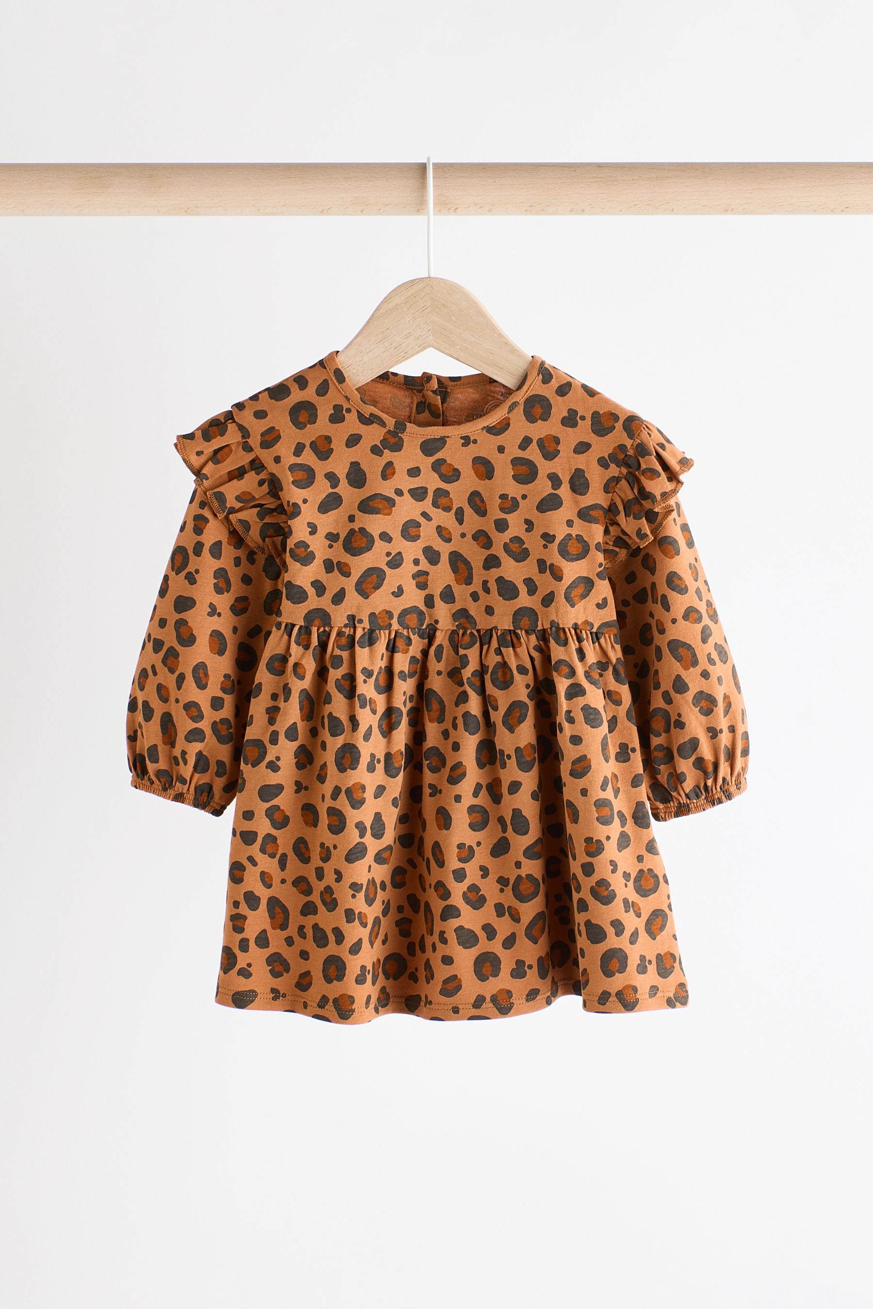 Tan Brown/ Cream Cherry & Animal Print Baby Jersey 100% Cotton Dresses 2 Pack (0mths-2yrs)